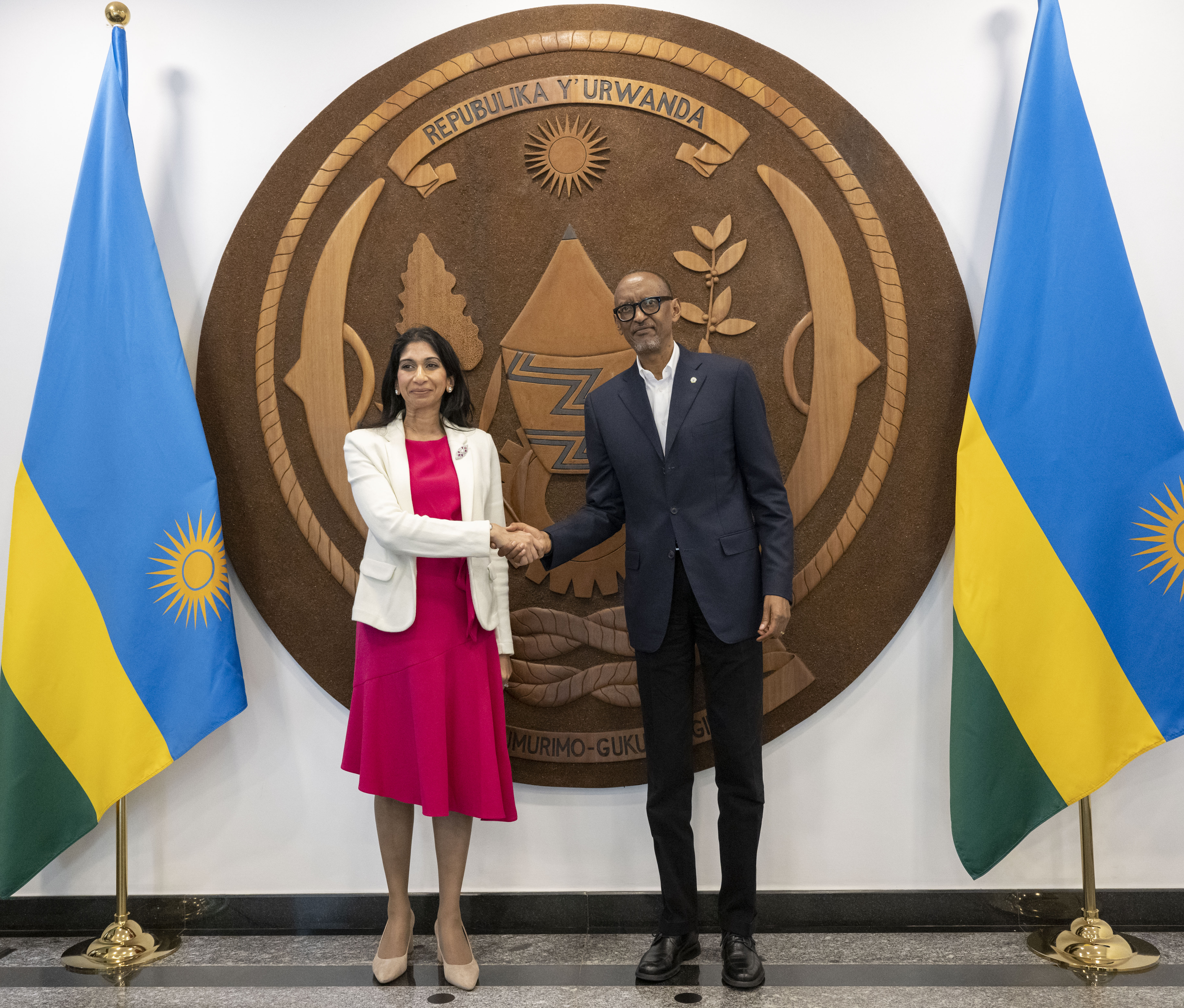 Suella Braverman in Rwanda posing with Paul Kagame