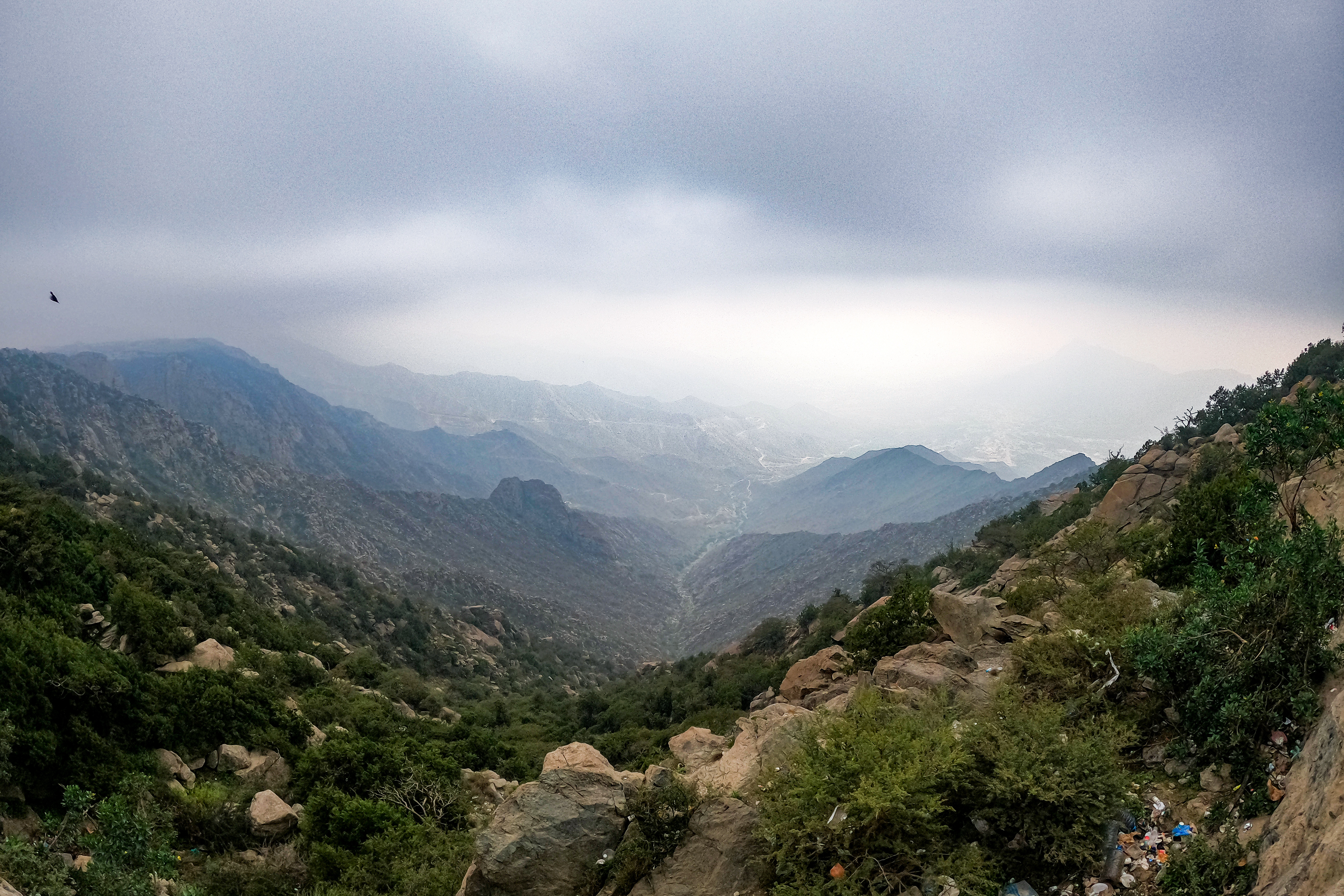 Mist covers the sky at the Jabal Mareer Park in al-Namas. Saudi Arabia has a Red Sea coast, mountains and rock landscapes that appeal to tourists