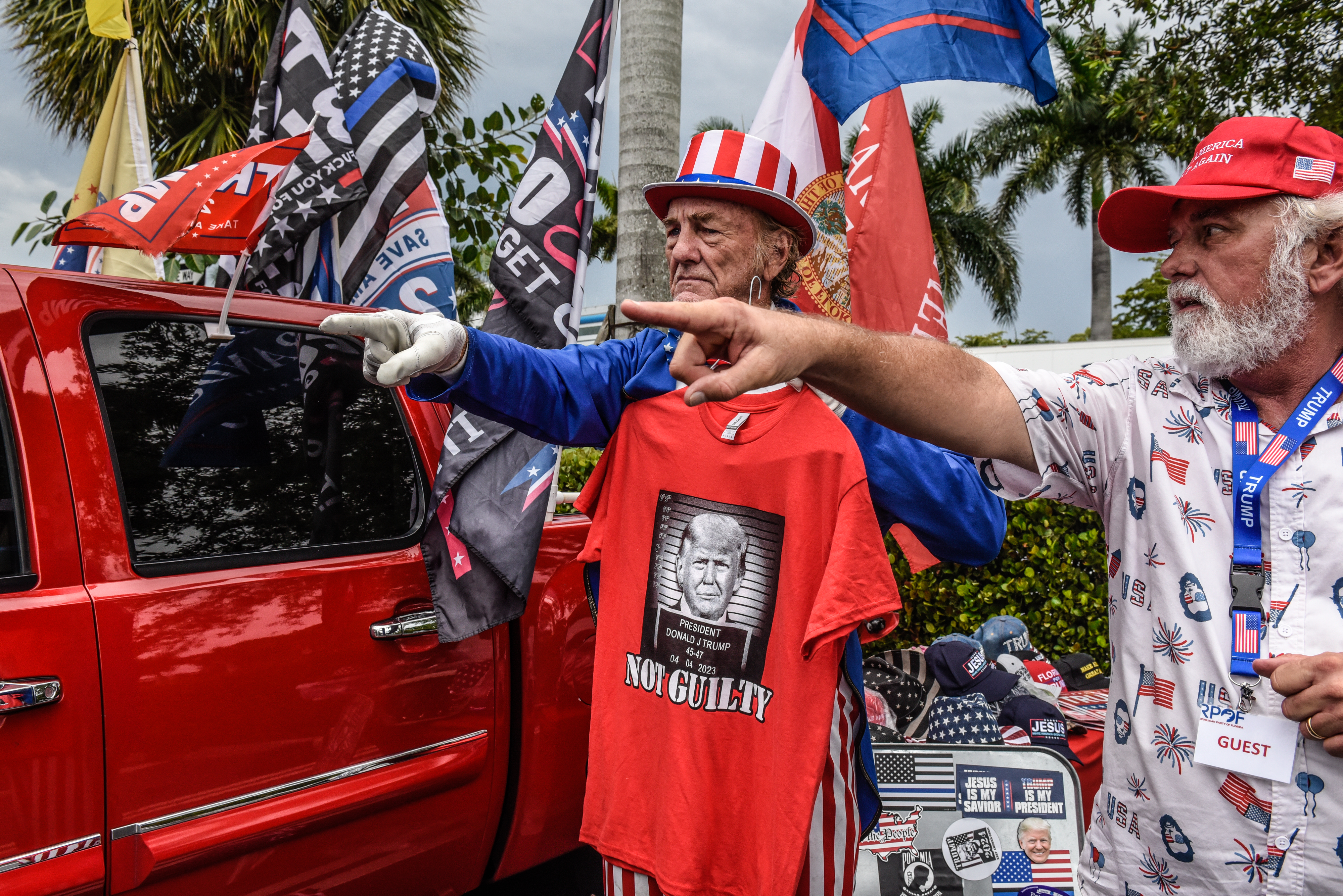 Supporters of former US President Donald Trump gather outside of the Trump National Doral resort in Miami, Florida ahead of his first federal court appearance