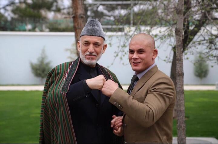 Afghan MMA founder Baz Mohammad Mubariz with former president Ashraf Ghani, and returning after a fight [Baz Mohammad Mubariz]