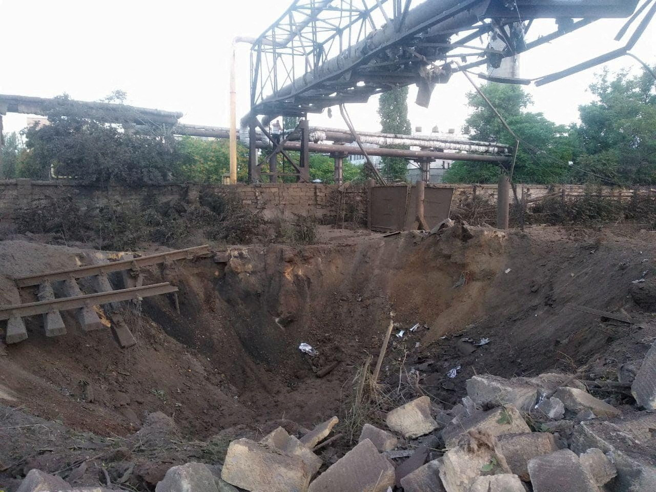 A view shows a crater made during a Russian missile strike in Ukraine