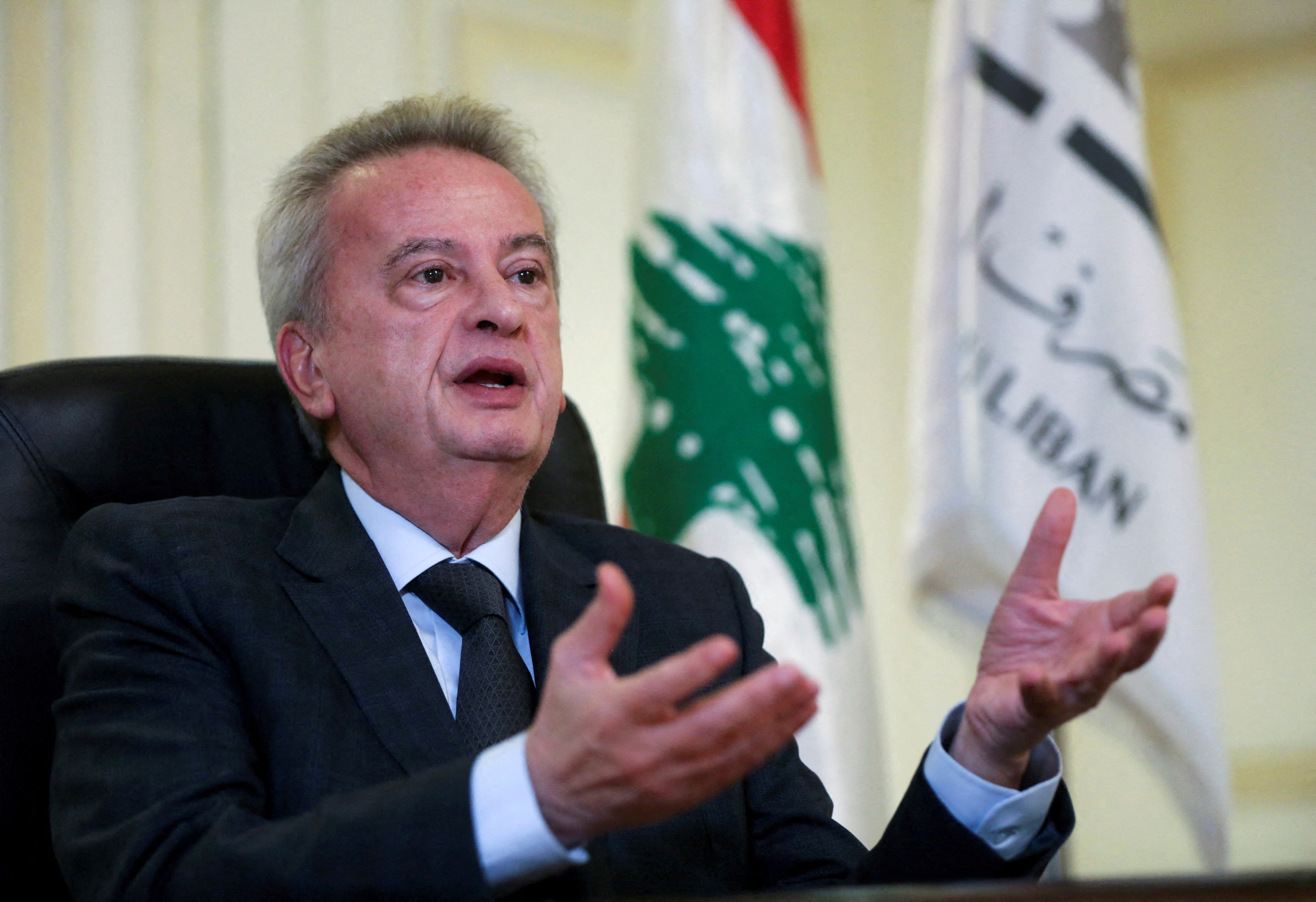 FILE PHOTO: Lebanon's Central Bank Governor Riad Salameh speaks during an interview for Reuters Next conference, in Beirut, Lebanon November 23, 2021. REUTERS/Mohamed Azakir/File Photo