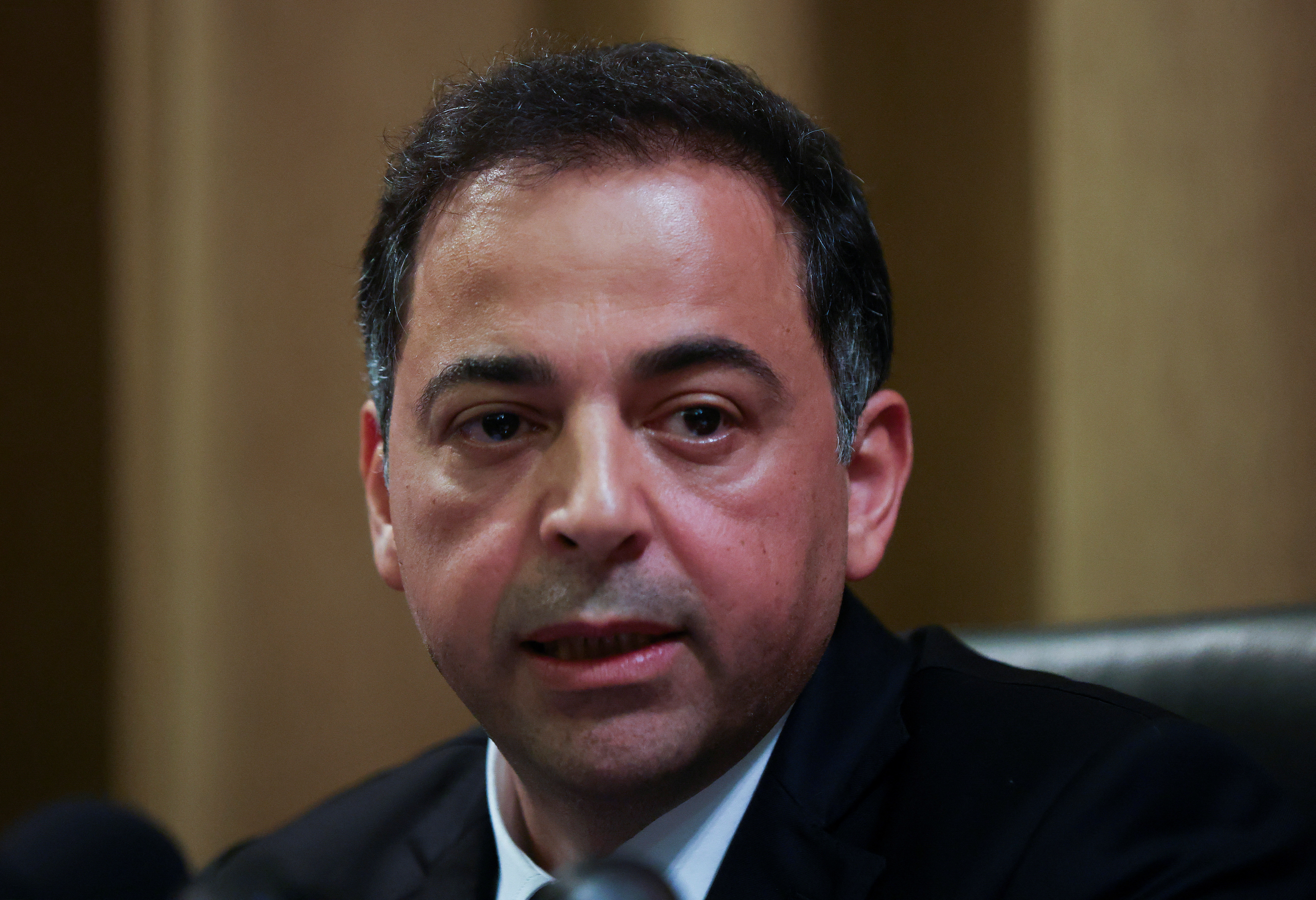 Wassim Mansouri, first vice governor of Lebanon's central bank, attends a press conference at Lebanon's Central Bank building in Beirut, Lebanon July 31, 2023. REUTERS/Mohamed Azakir