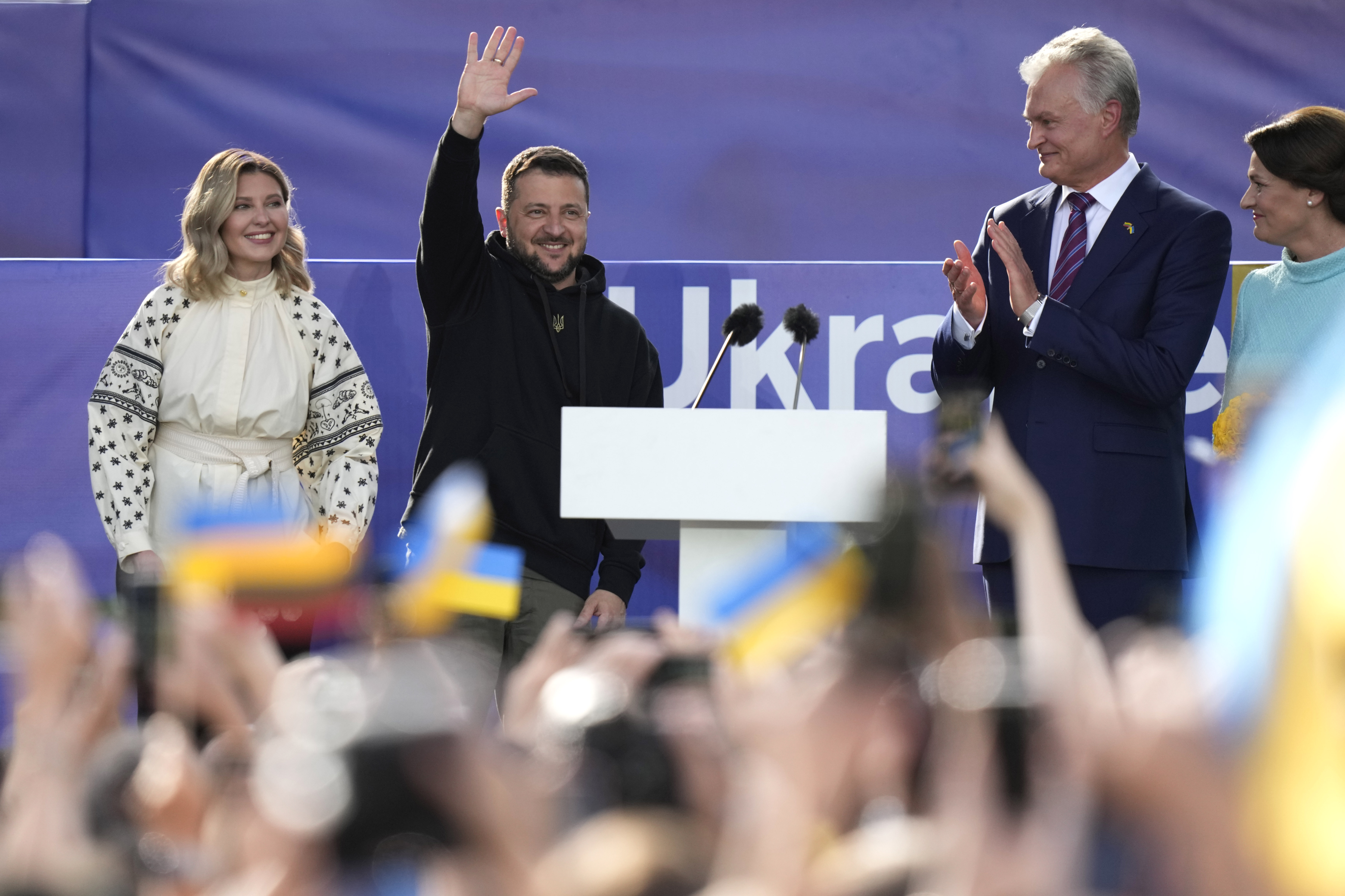 Ukrainian President Volodymyr Zelenskyy enjoyed a rapturous welcome from Lithuanians as he spoke in Vilnius