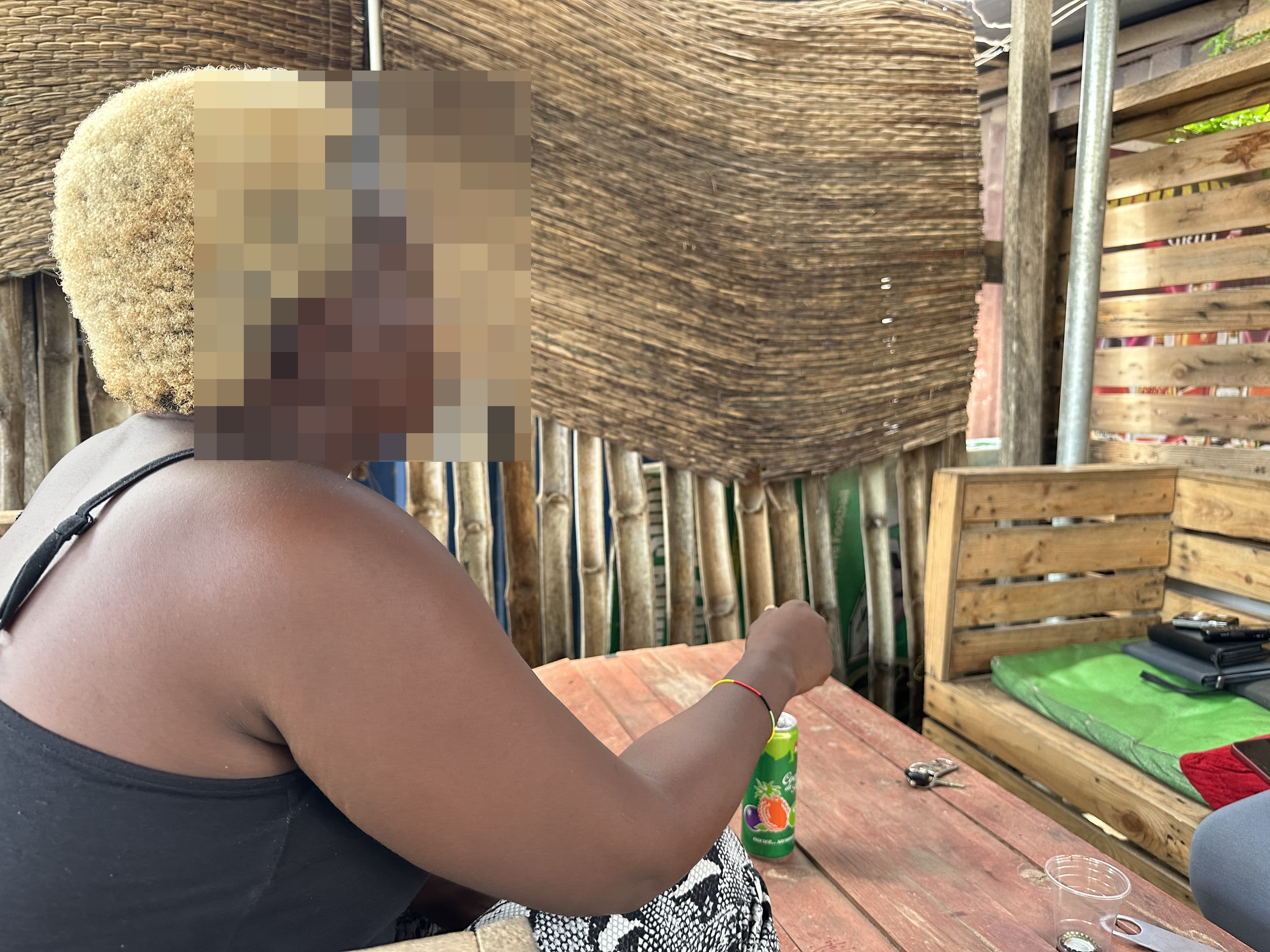 Diamond spends time, mostly on Sundays, at a quiet drinking spot in Kasoa, Ghana