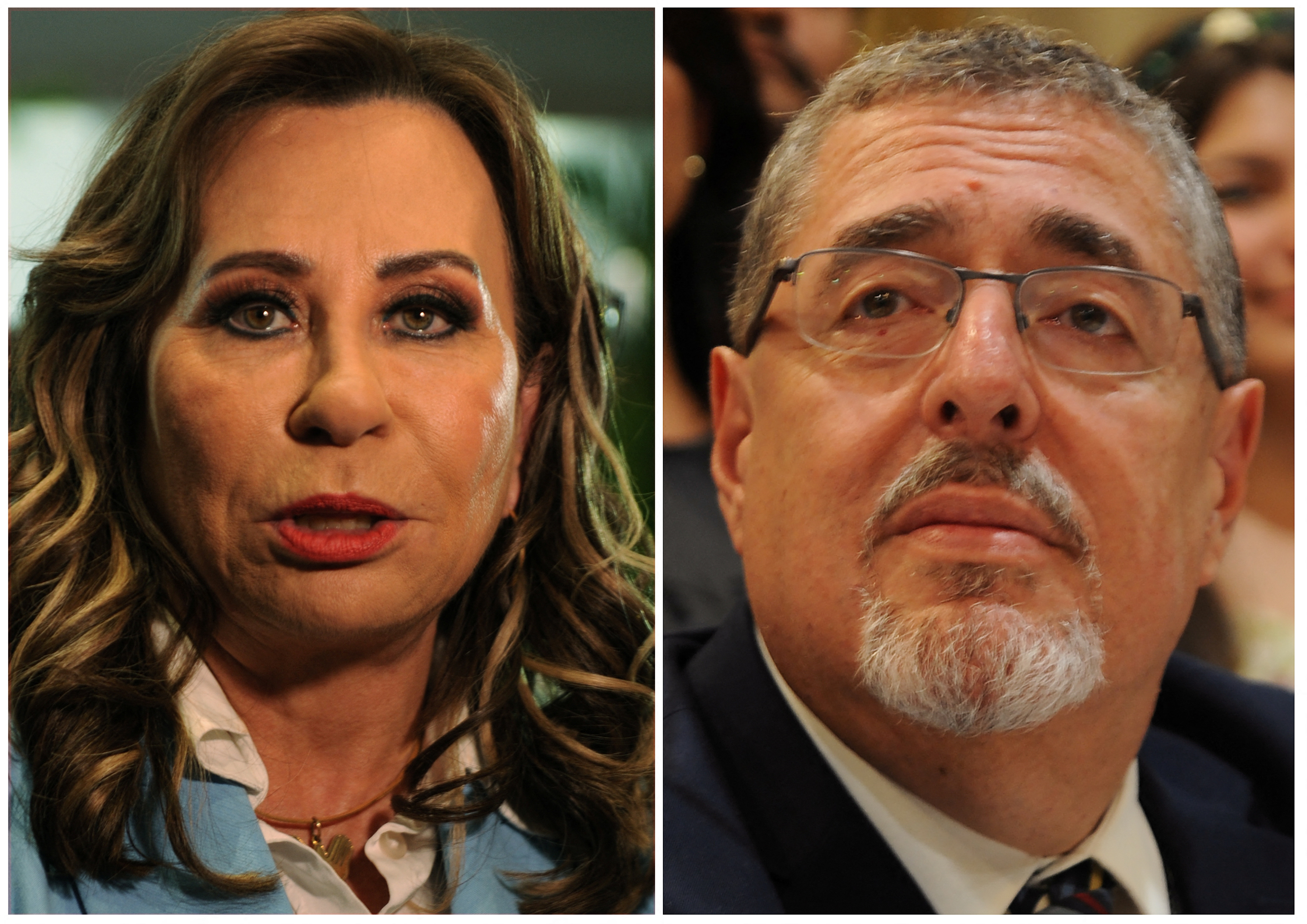 A side-by-side image of Sandra Torres and Bernardo Arevalo.