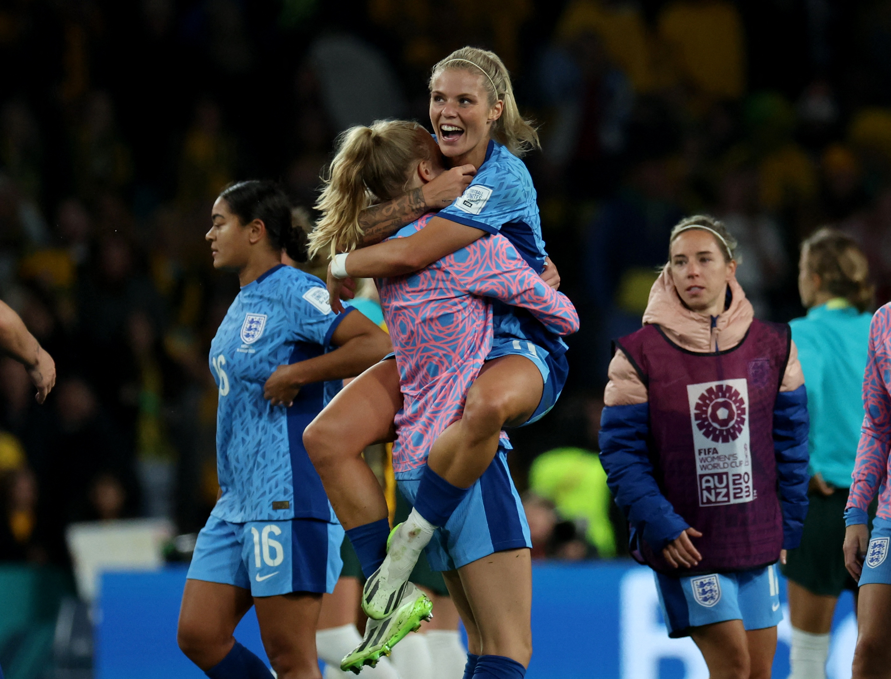 England’s Rachel Daly celebrates beating Australia in the semifinal