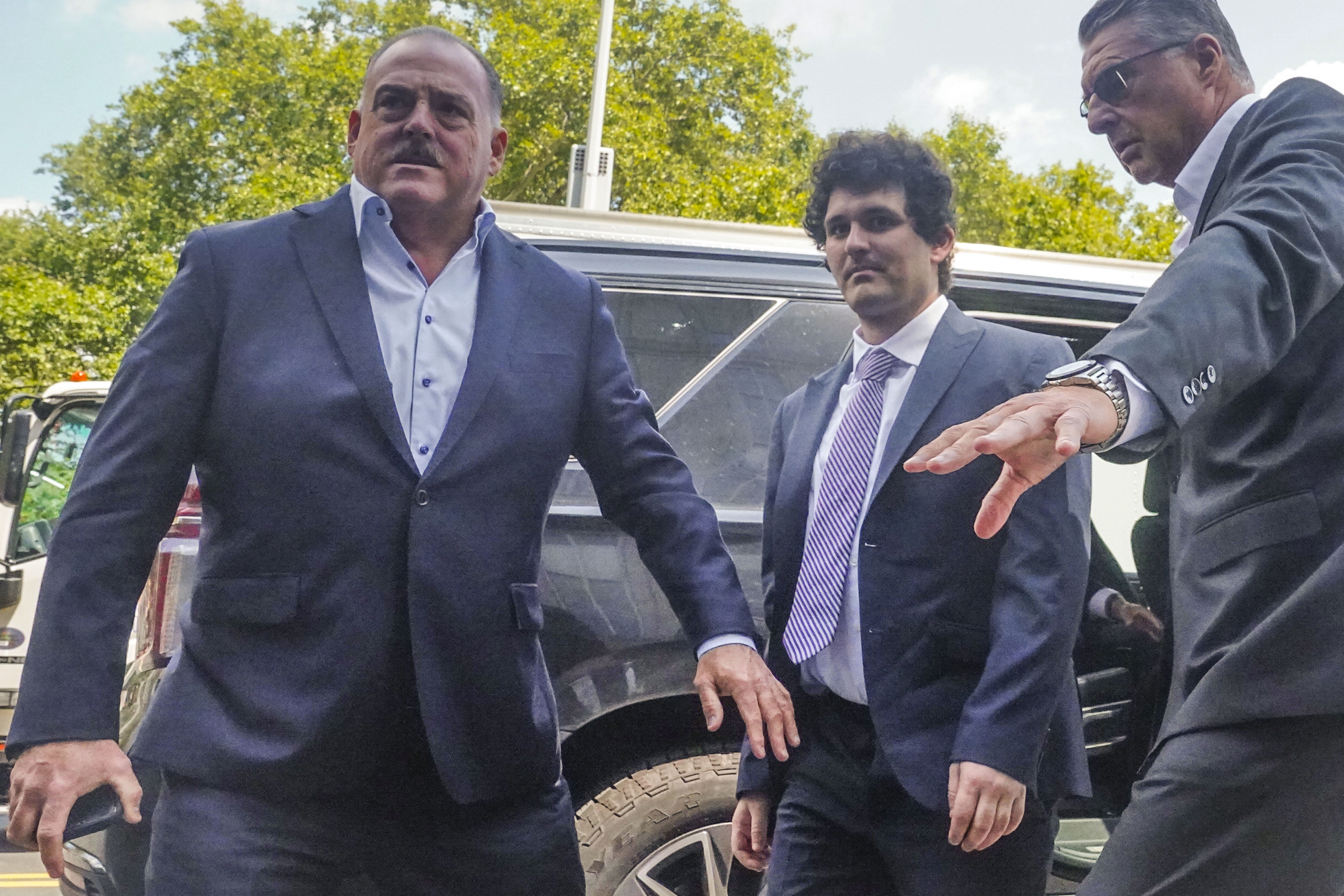 FTX founder Sam Bankman-Fried arrives at Manhattan federal court, Friday, Aug. 11, 2023, in New York, US