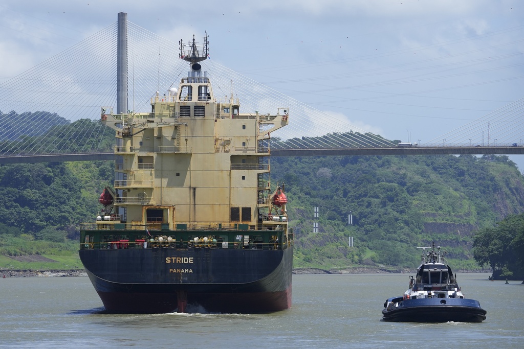 A ship in transit through the Panama Canal