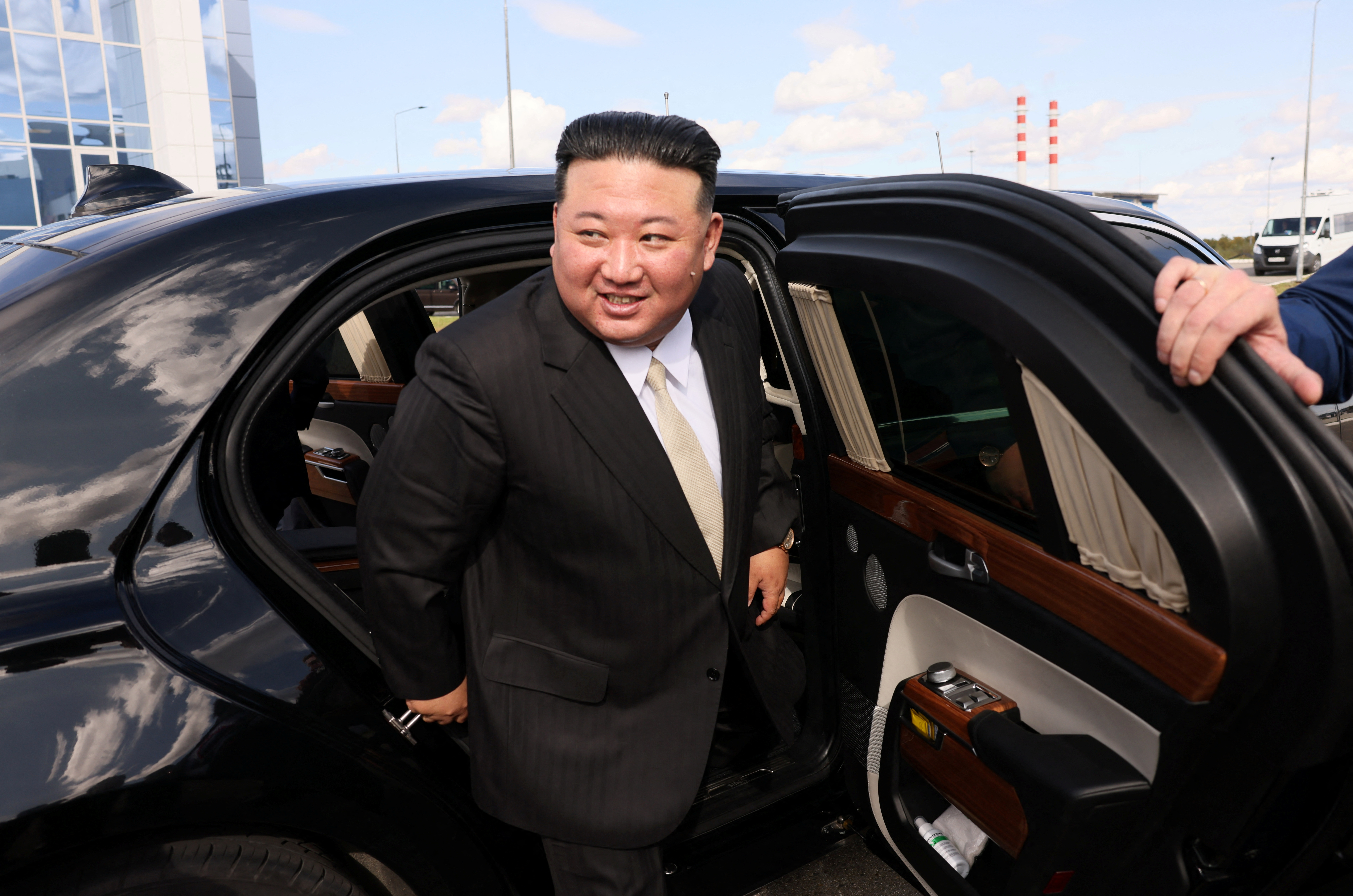 North Korea's leader Kim Jong Un arrives at the Vostochny Сosmodrome for a meeting with Russia's President Vladimir Putin, in the far eastern Amur region