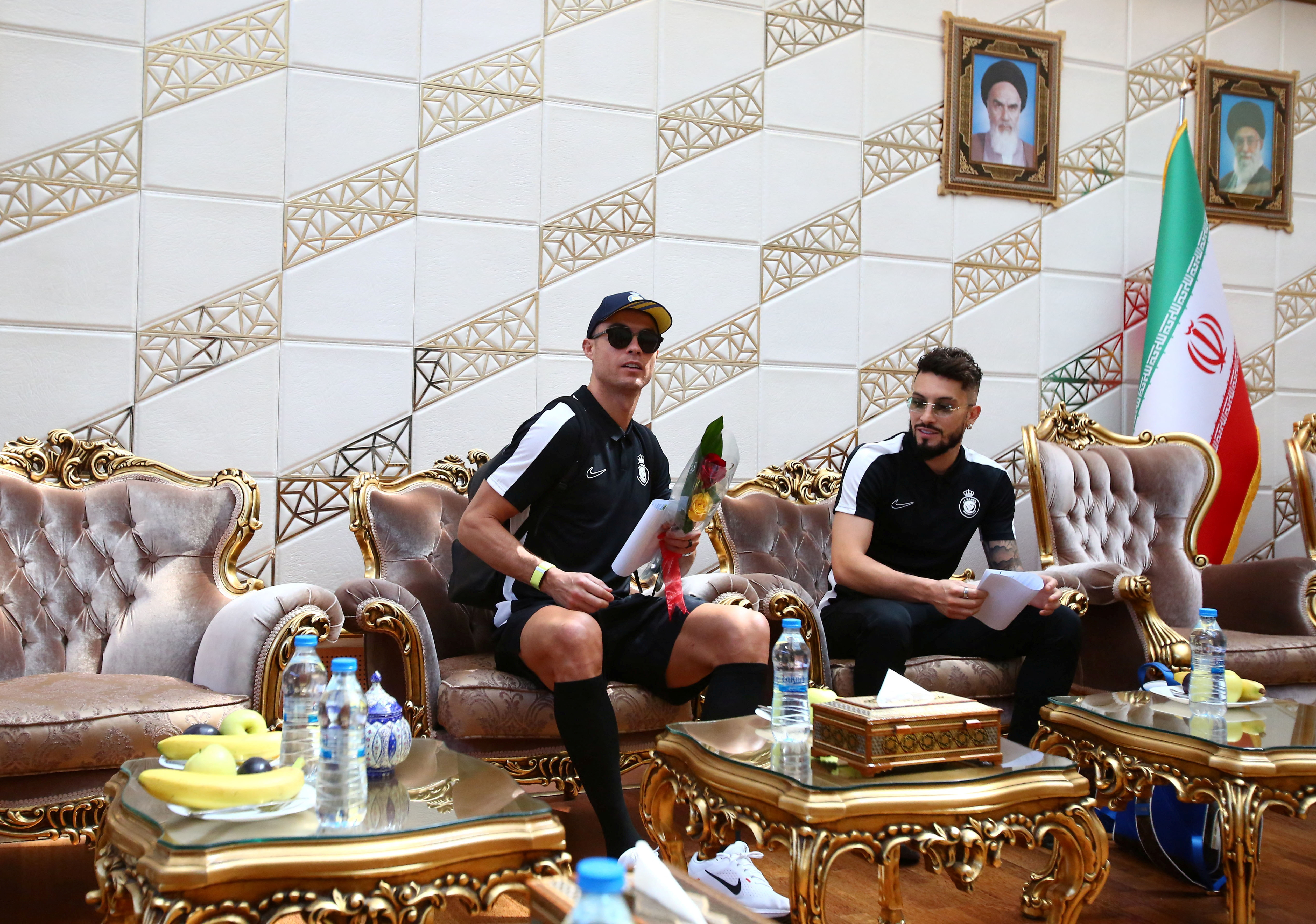 Ronaldo is welcomed upon arrival at Imam Khomeini International Airport in Tehran [Handout via Reuters]