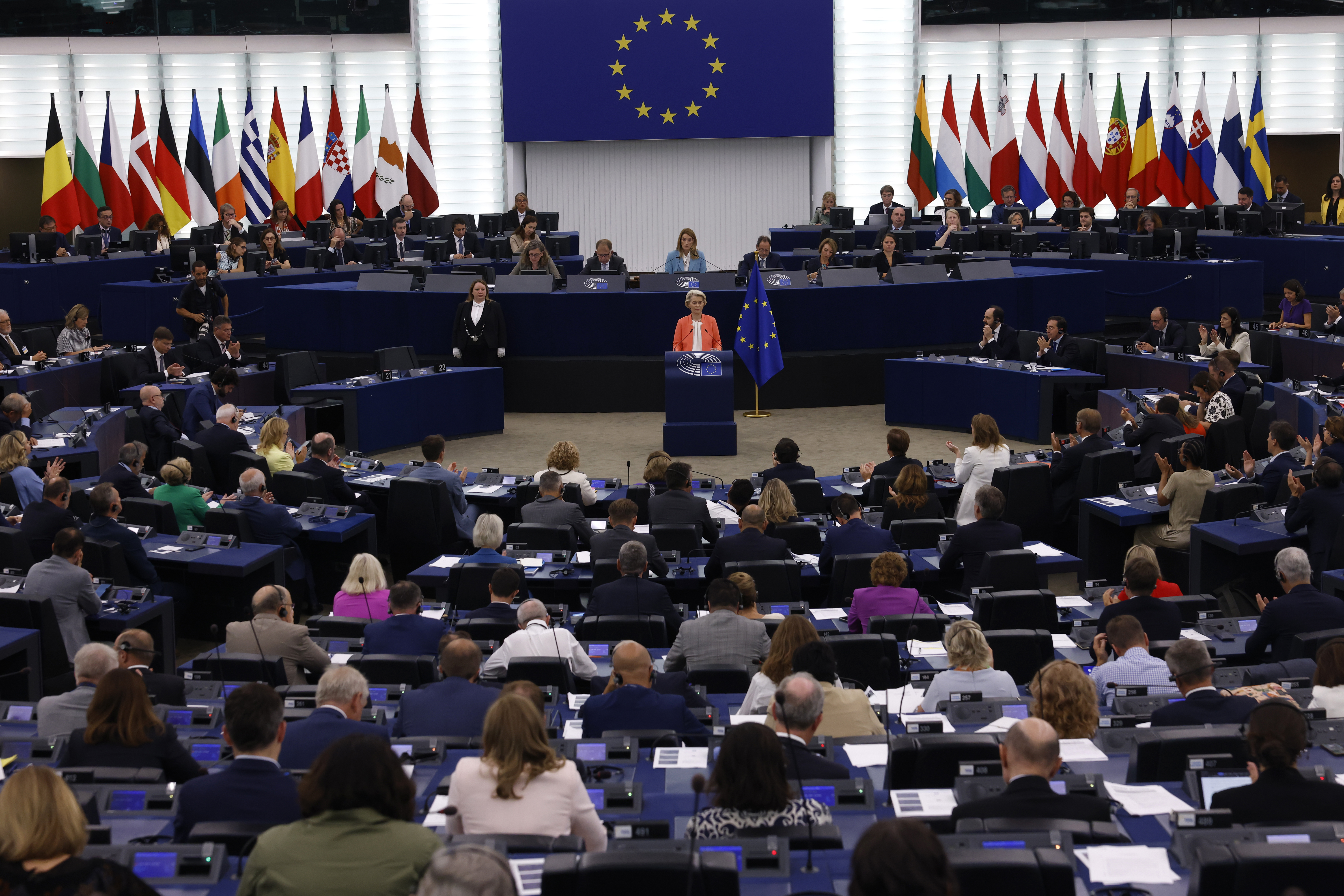 European Commission President Ursula von der Leyen delivers her annual speech on the state of the European Union and its plans and strategies looking ahead