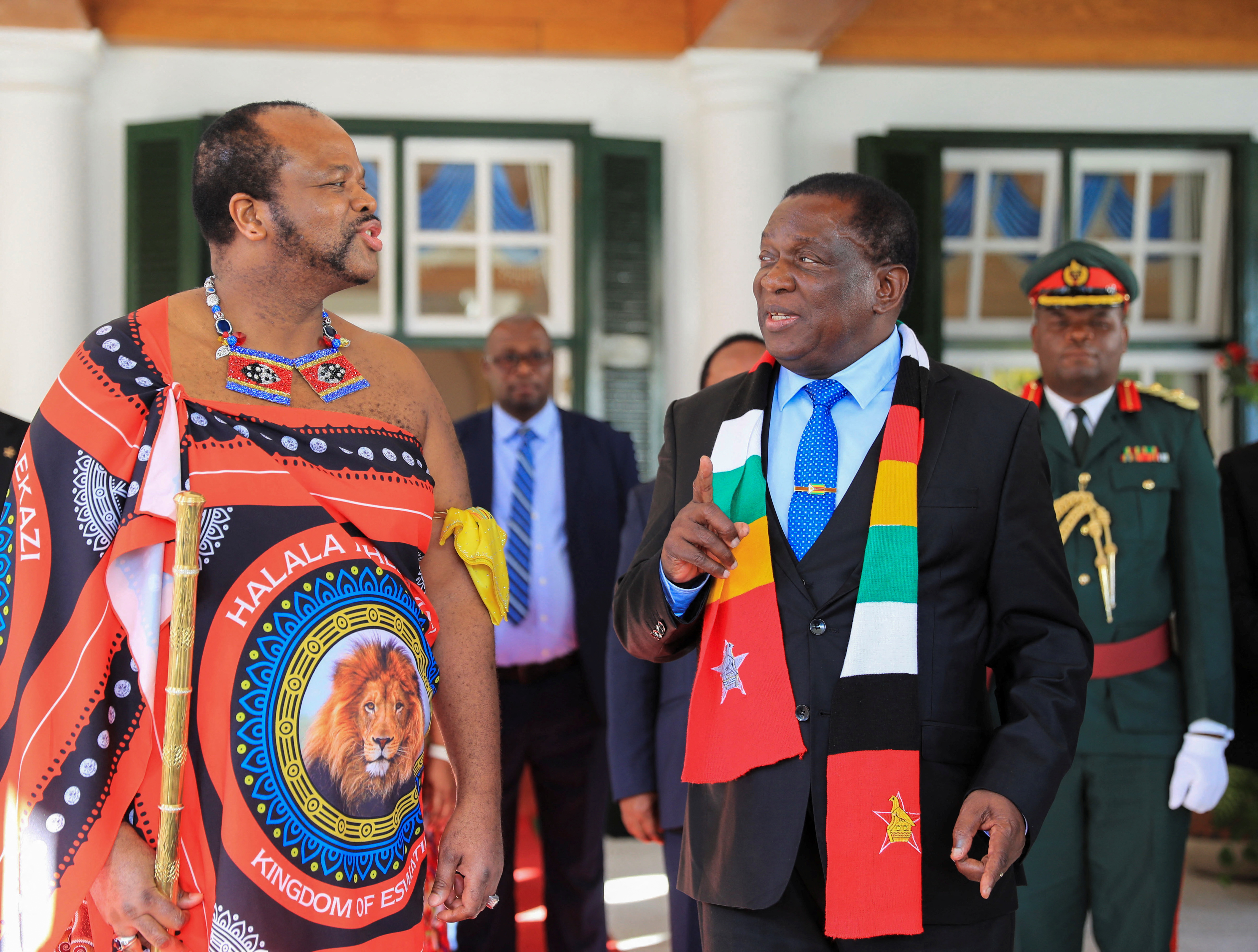 Zimbabwean President Emmerson Mnangagwa speaks to King Mswati III