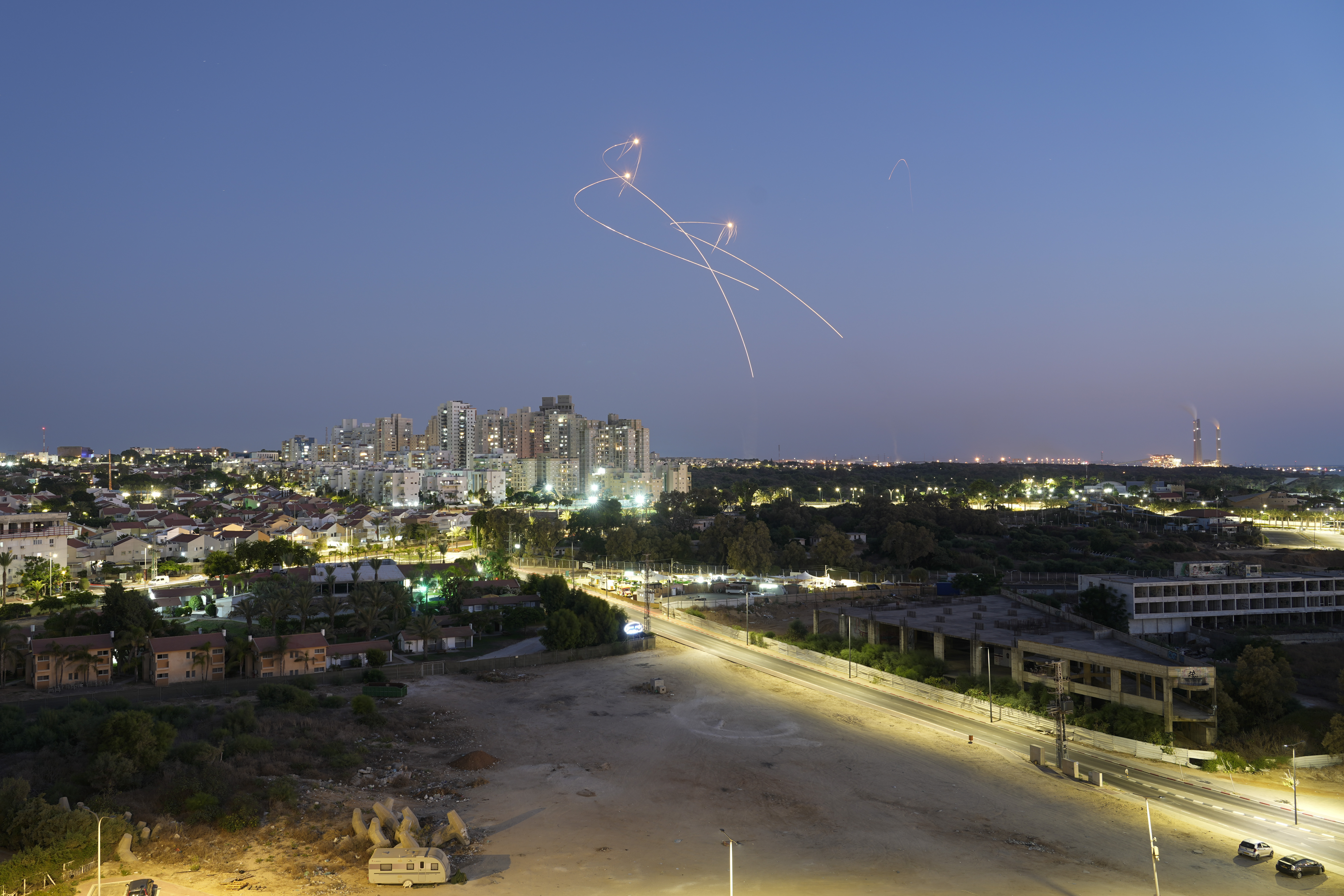 Israel's Iron Dome anti-missile system fires to intercept rockets launched from the Gaza Strip towards Israel, in Ashkelon.