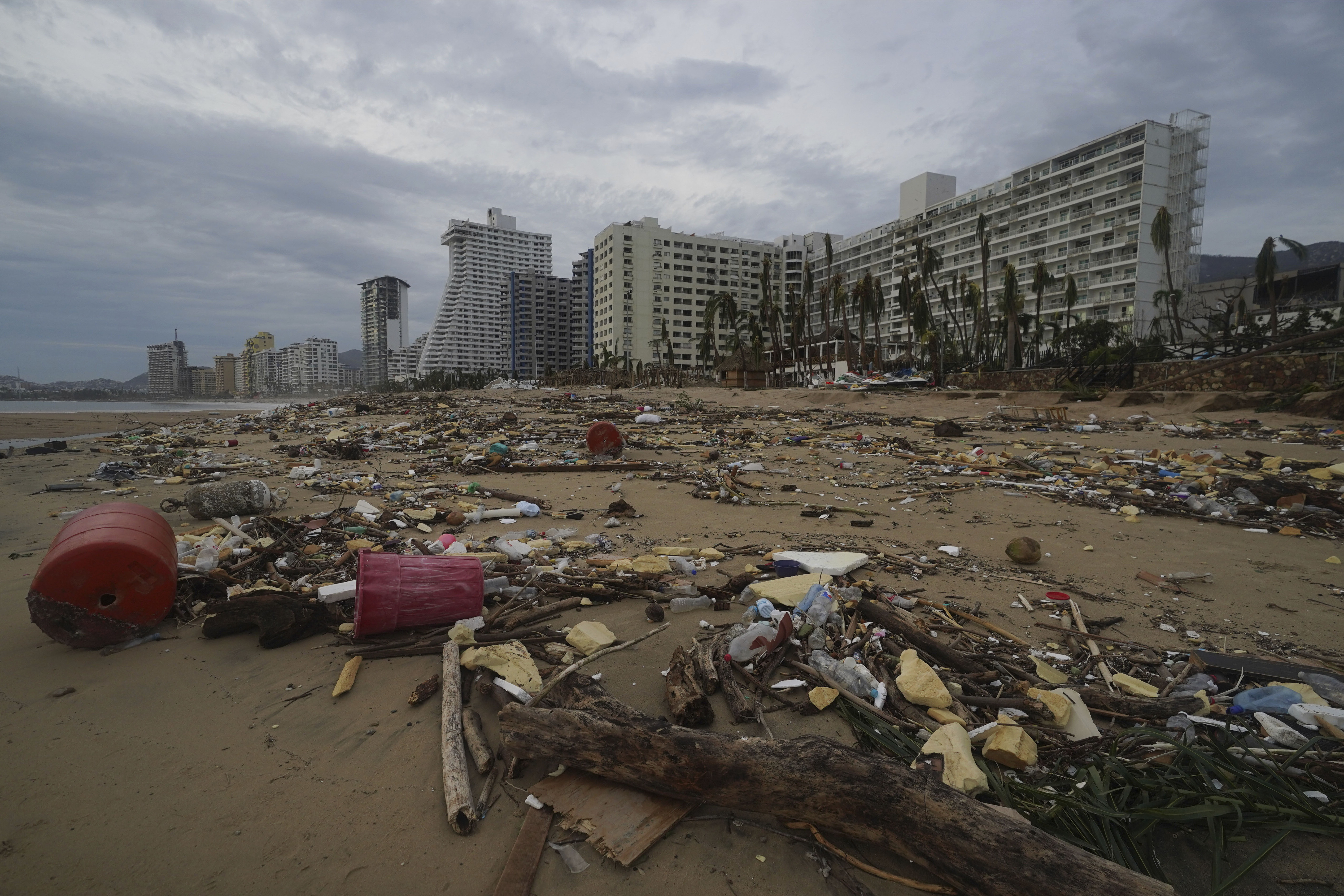 Debris lays on the beach after Hurricane Otis ripped through Acapulco, Mexico, on Wednesday, October 25
