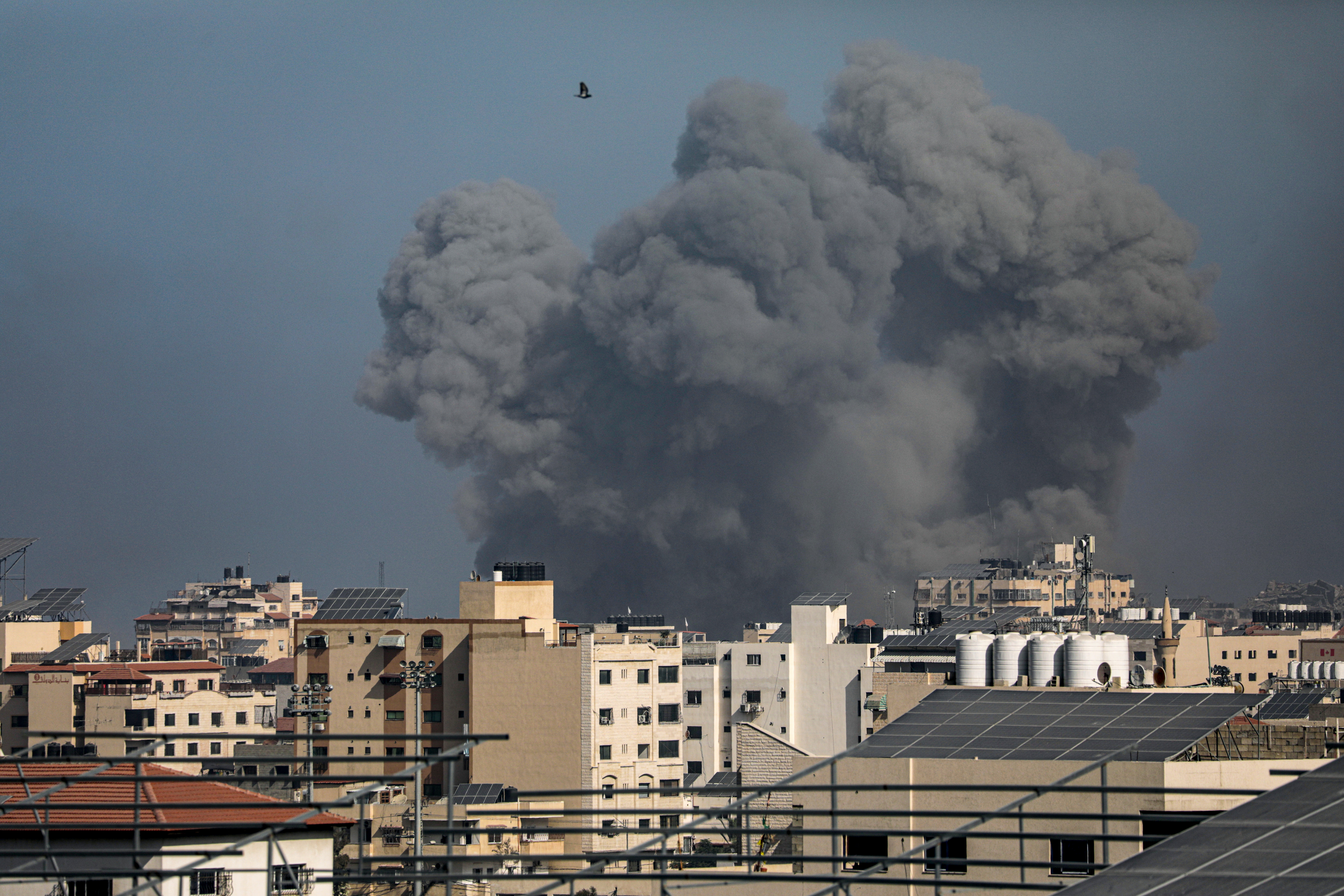 Smoke rises following an Israeli air strike in the northern Gaza