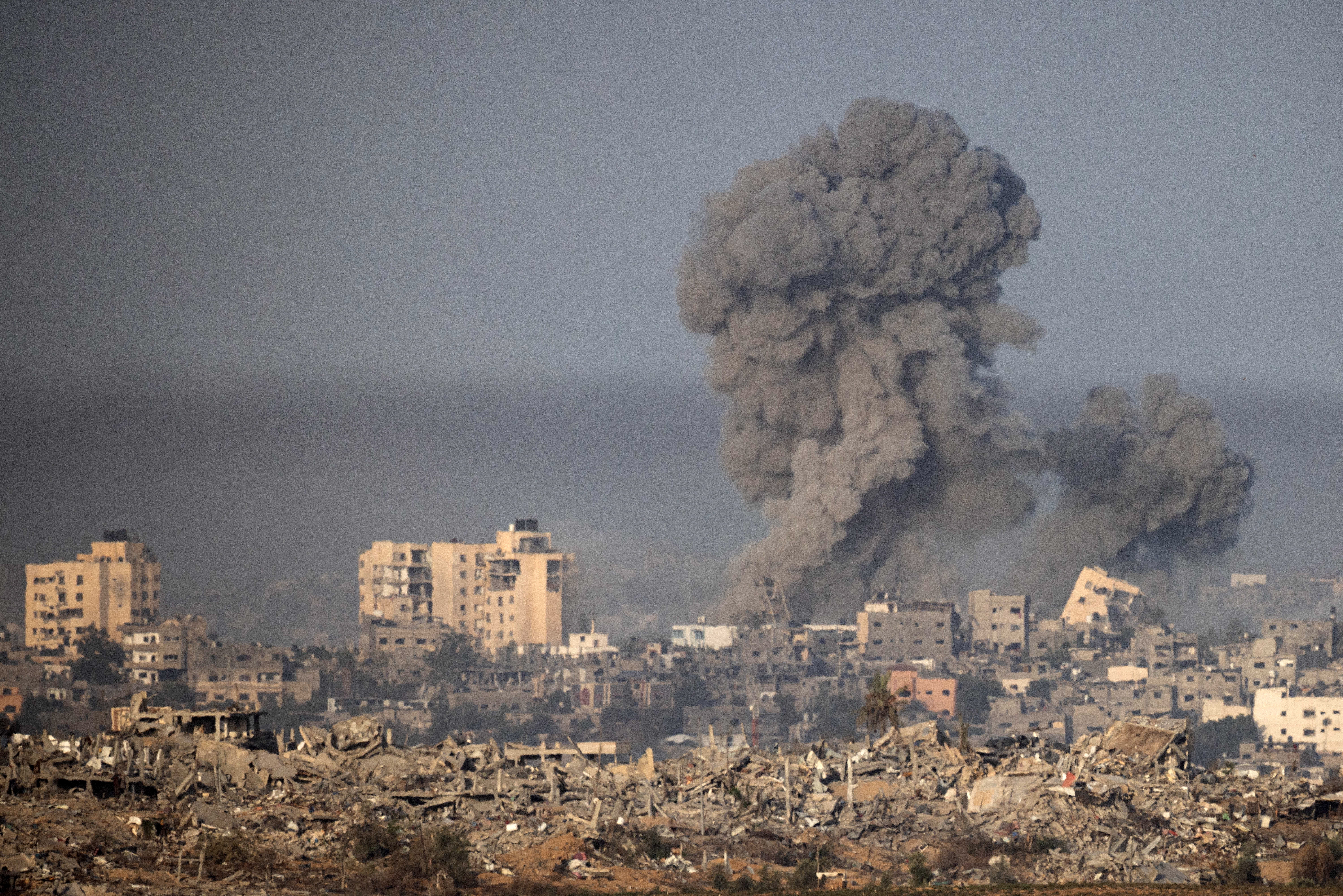Smoke rises after an explosion following an Israeli strike on the northern part of the Gaza