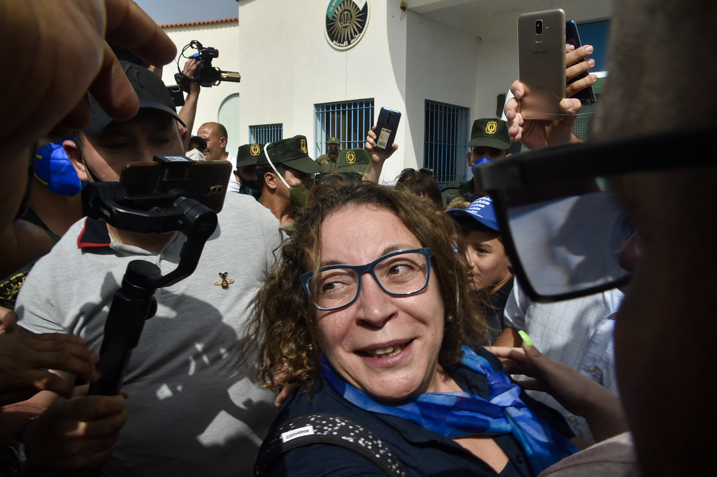 Amira Bouraoui, one of the most prominent if not the best-known figure of the Hirak, upon her release from prison on July 2, 2020, outside the Kolea Prison near the city of Tipasa, west of Algiers