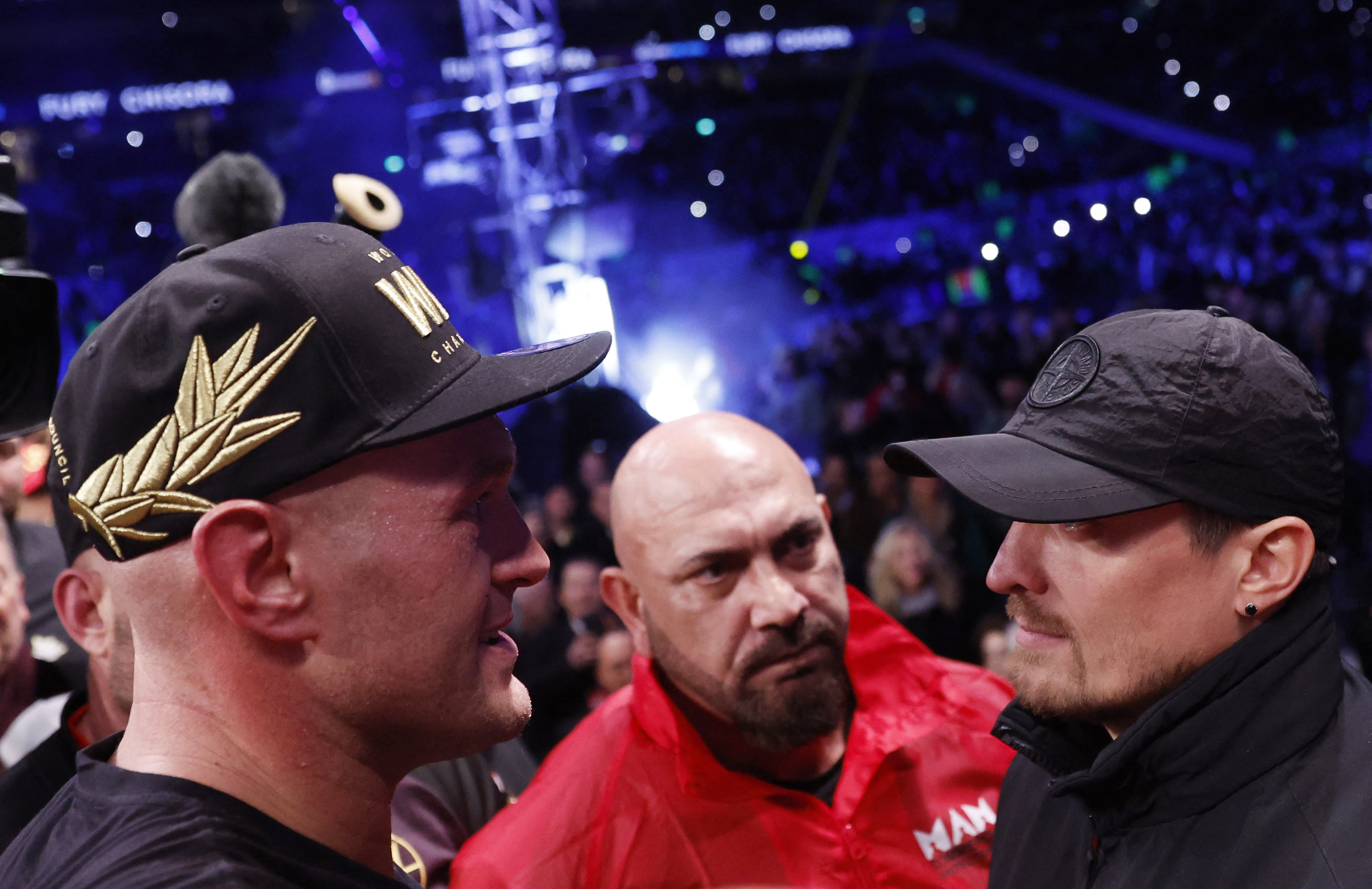 Tyson Fury faces off with Oleksandr Usyk