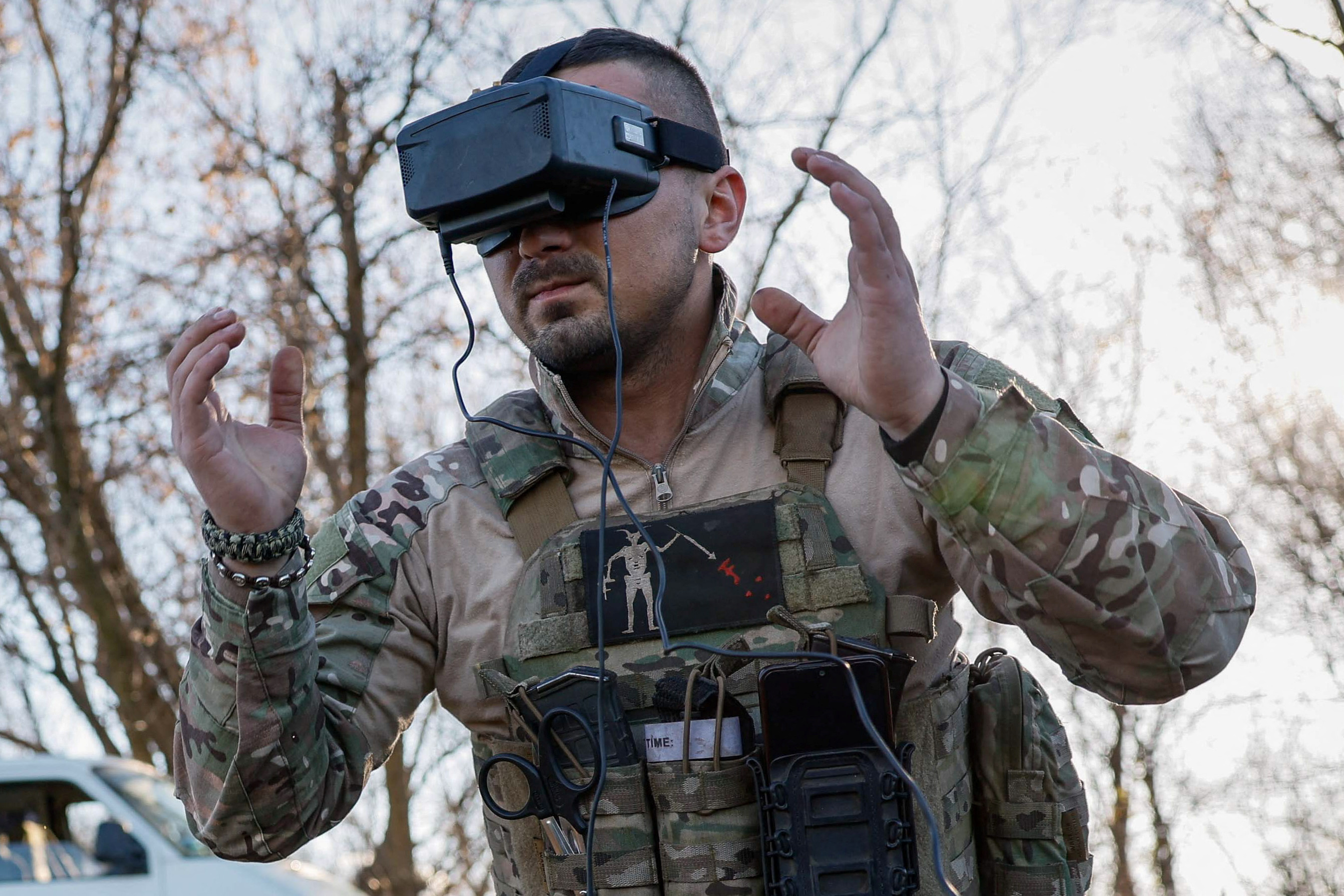 Serviceman of the 80th Airborne Assault Brigade of the Armed Forces of Ukraine Ivan, 31-years-old, prepares to operate a FPV-drone, amid Russia's attack on Ukraine, at an undisclosed location in Donetsk region, Ukraine, November 7, 2023. REUTERS/Alina Smutko