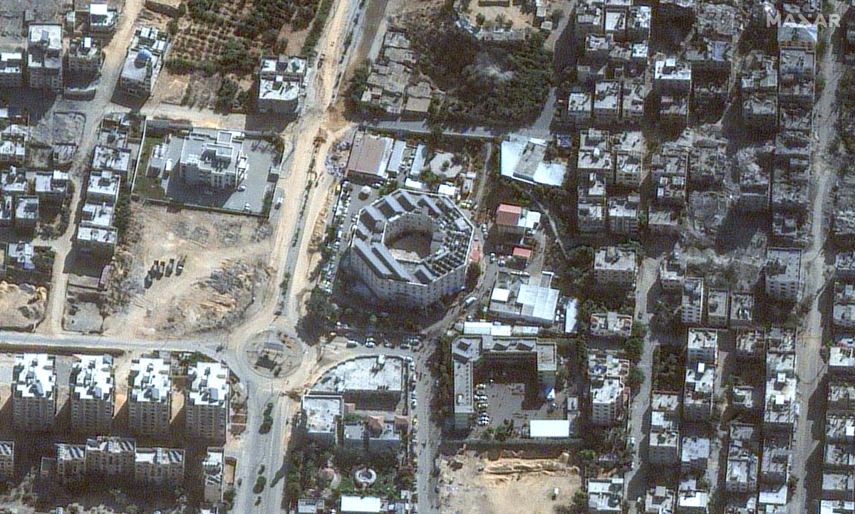 A satellite picture shows the damage around the Indonesian Hospital