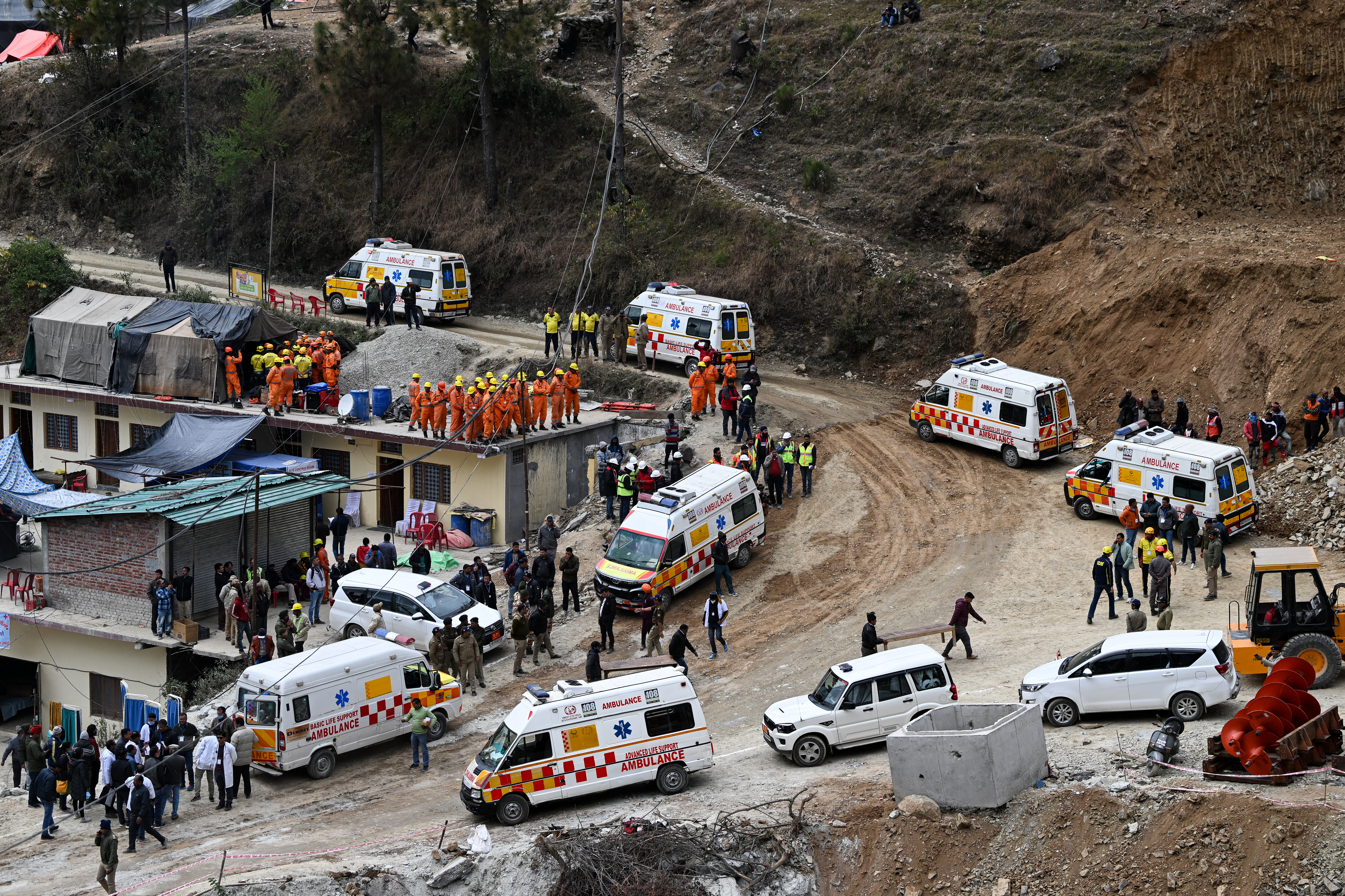 Ambulance and emergency vehicles are on standby