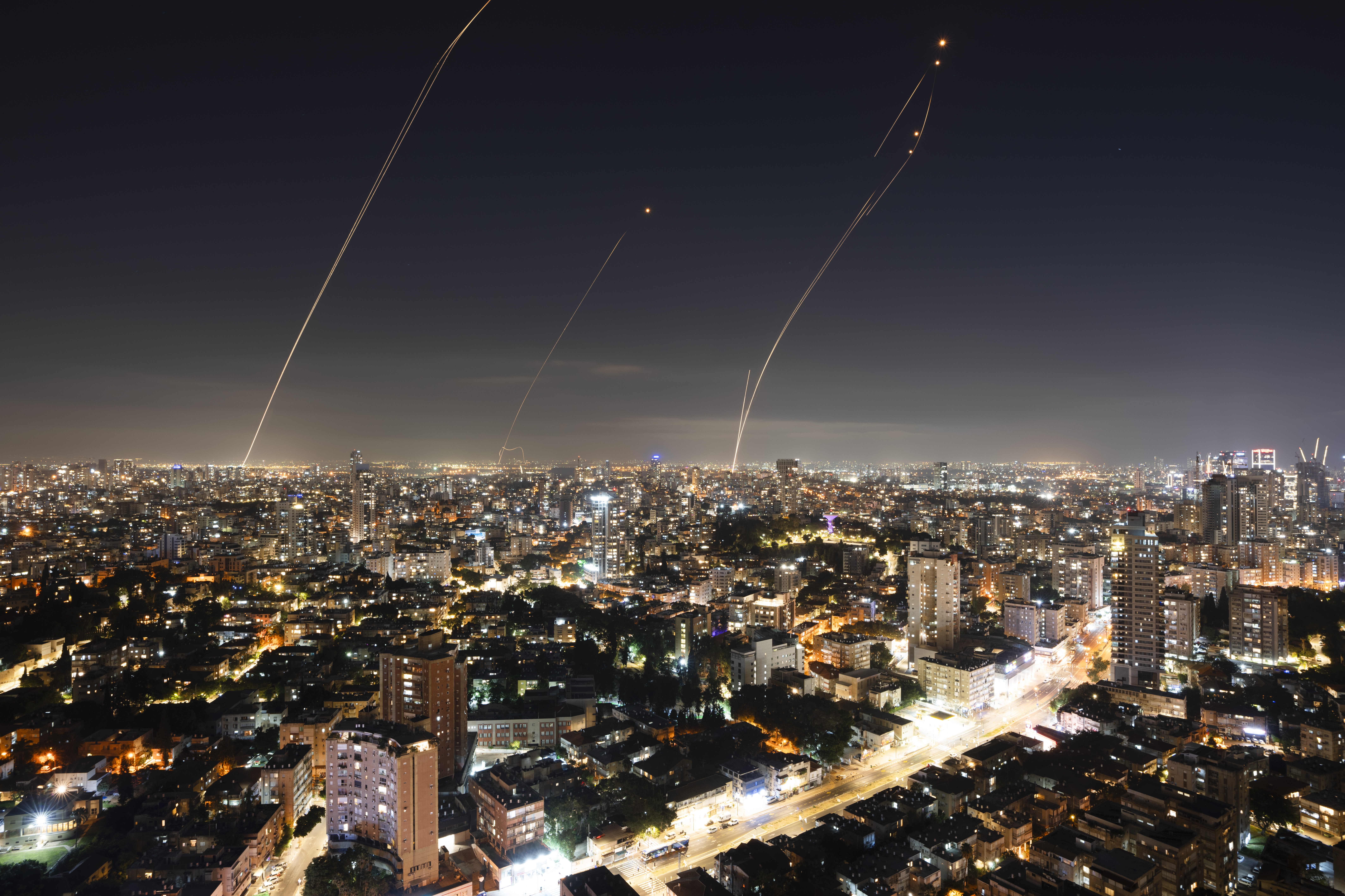 Israeli Iron Dome air defense system fires to intercept a rocket fired from the Gaza Strip, in central Israel
