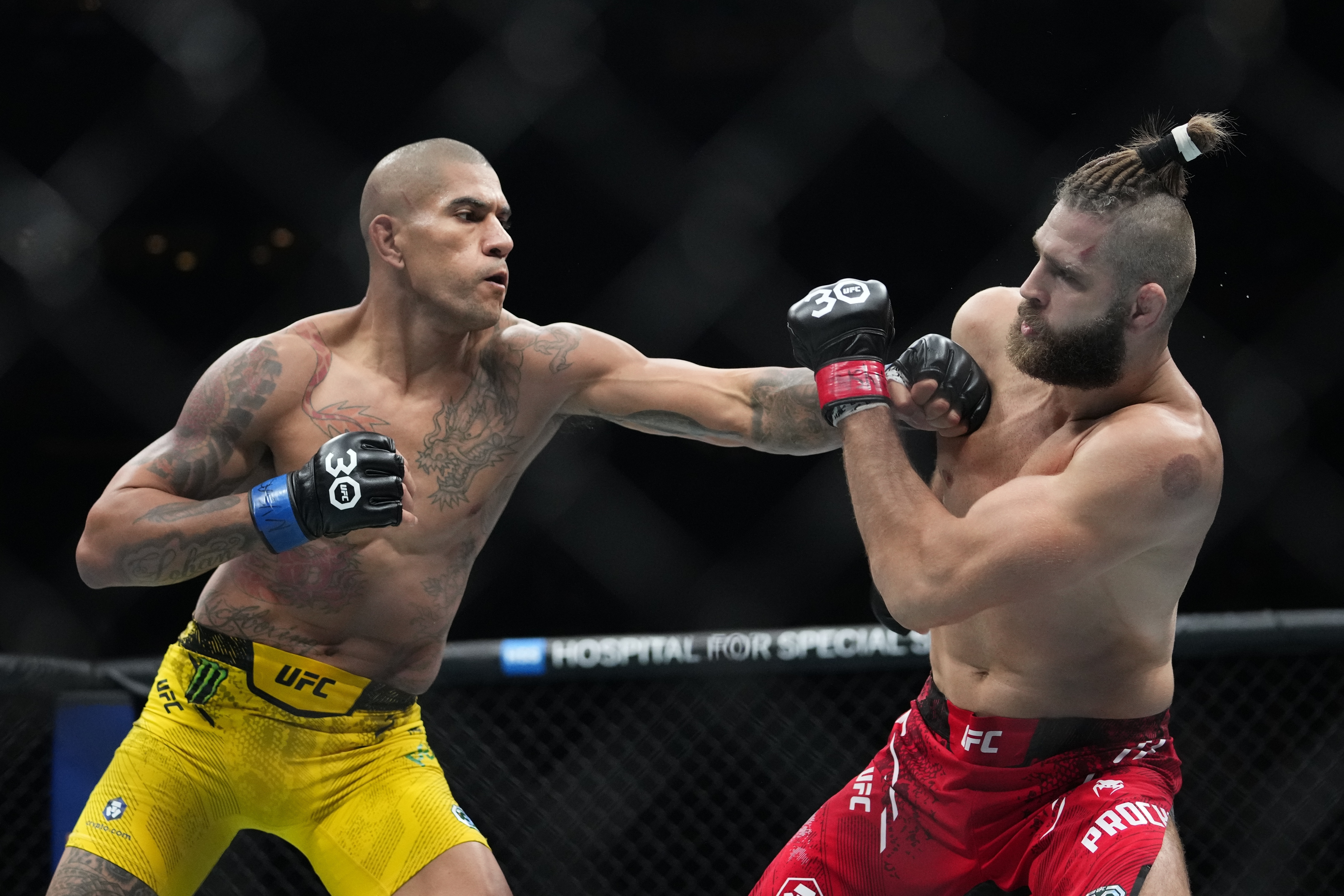 Brazil's Alex Pereira, left, punches Czech Republic's Jirí Procházka
