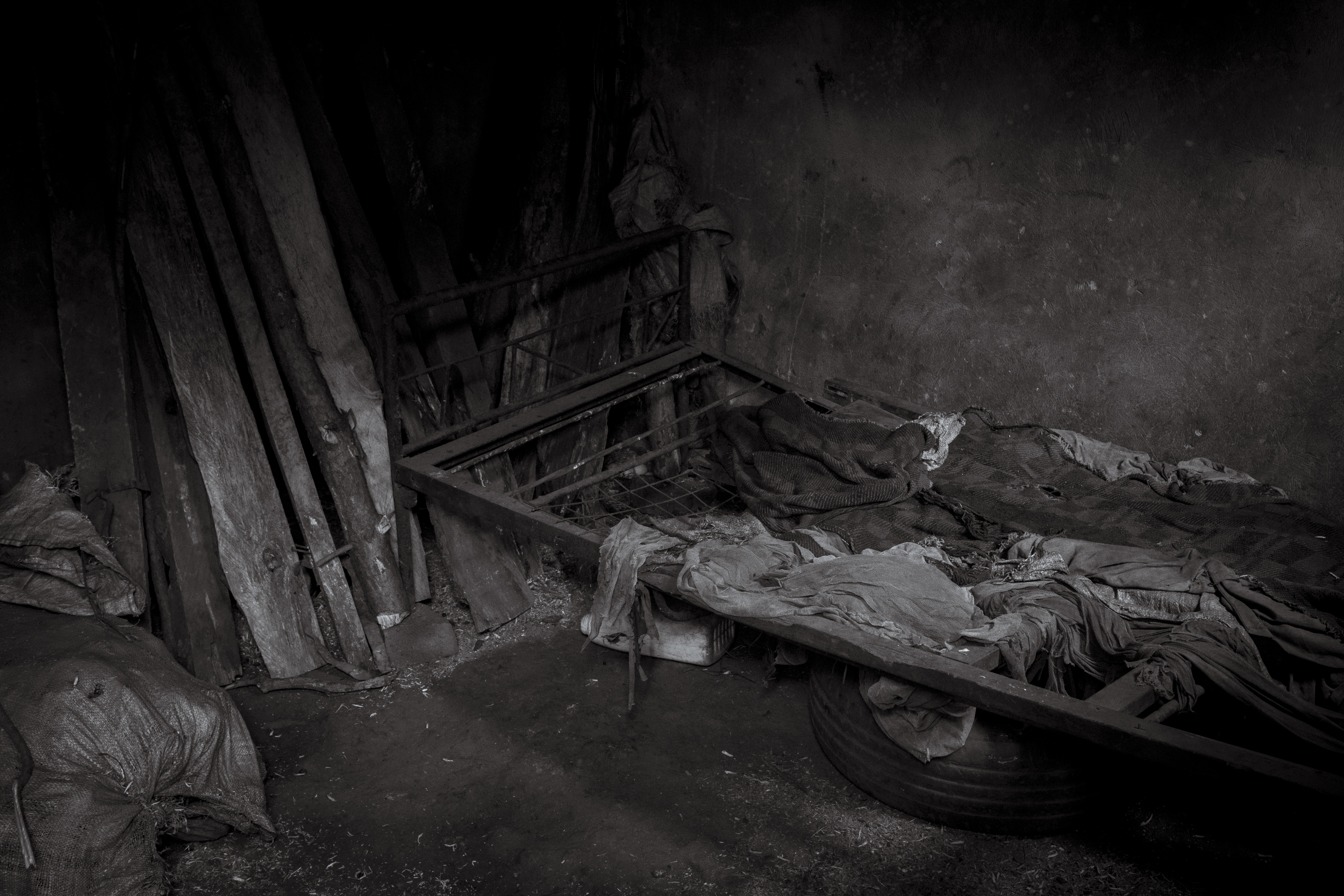 The sleeping quarters of 20-year-old Katherine Muwunguzi who lives with an undiagnosed intellectual disability and is frequently violent towards her mother, Joy Nangobi