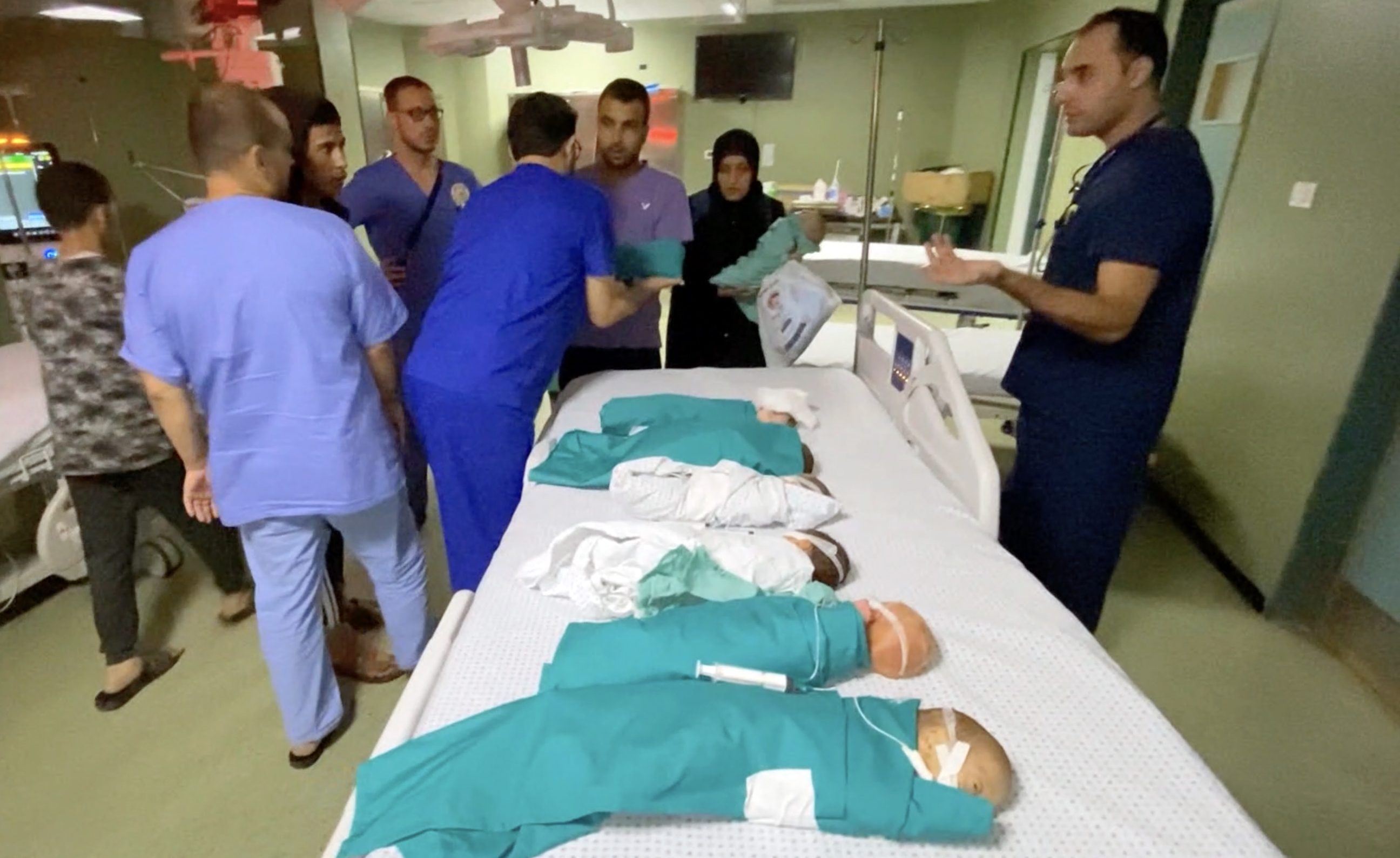 A screen grab from a video shows the premature babies transferred to another department after the Israeli attack on al-Shifa Hospital, on November 14, 2023