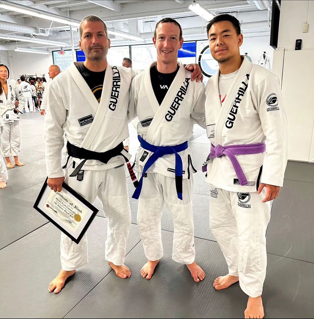 From right: Wu, Zuckerberg, and Guerrilla Jiu-Jitsu owner Dave Camarillo [Courtesy of Khai Wu’s Instagram]