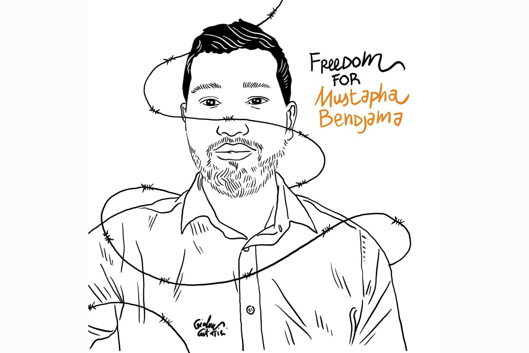 A cartoon calling for releasing Mustapha [Freedom for Mustapha Bendjama via Facebook]