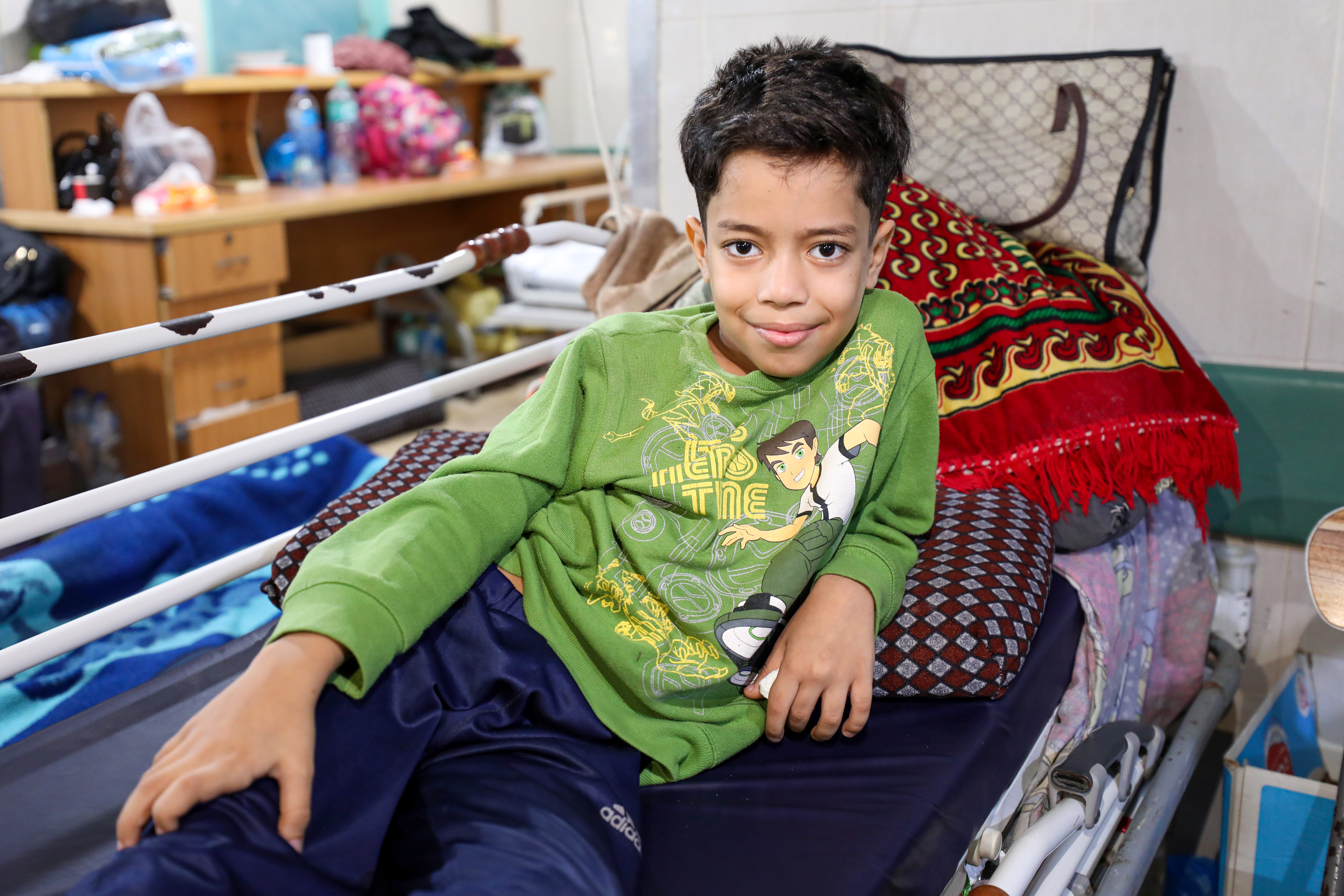 Issa Yahya, 10, was rescued from under the rubble of his home by his grandfather