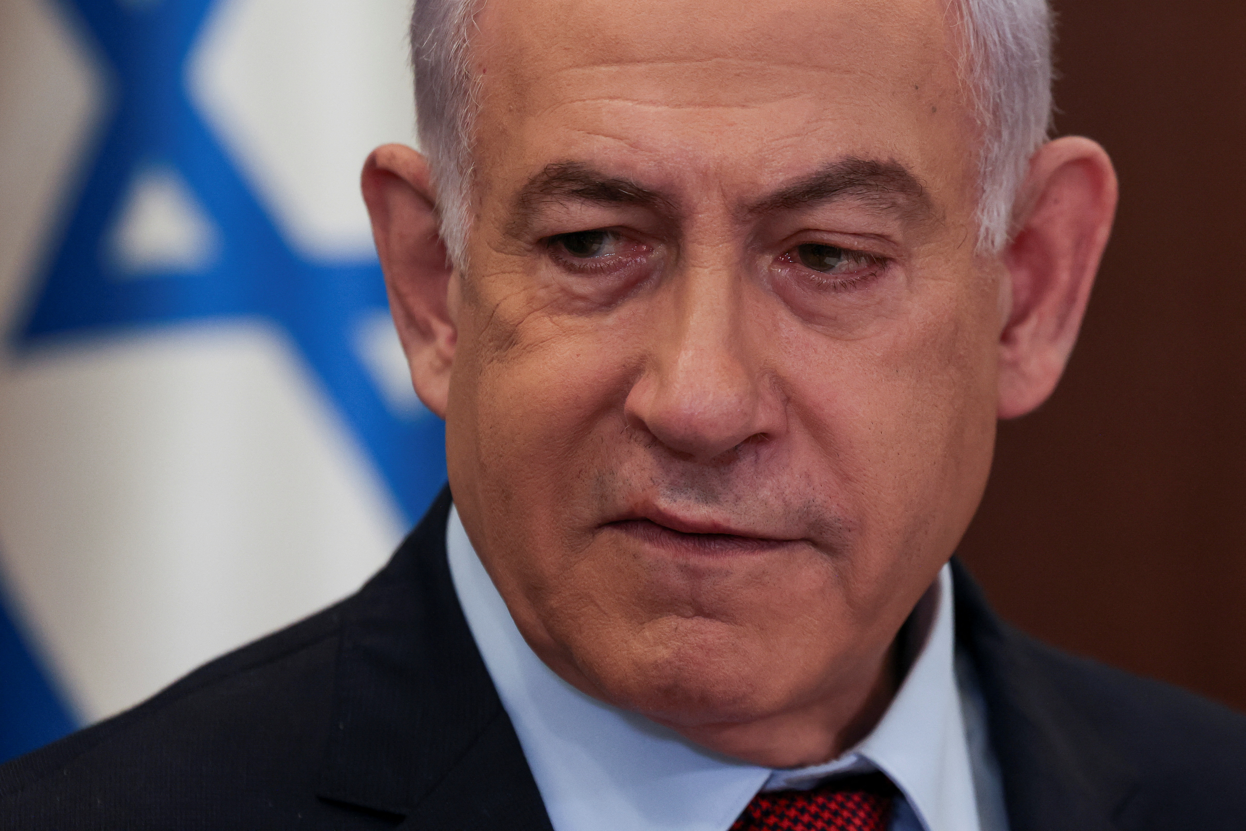 Israeli Prime Minister Benjamin Netanyahu attends the weekly cabinet meeting at the Prime Minister's office in Jerusalem