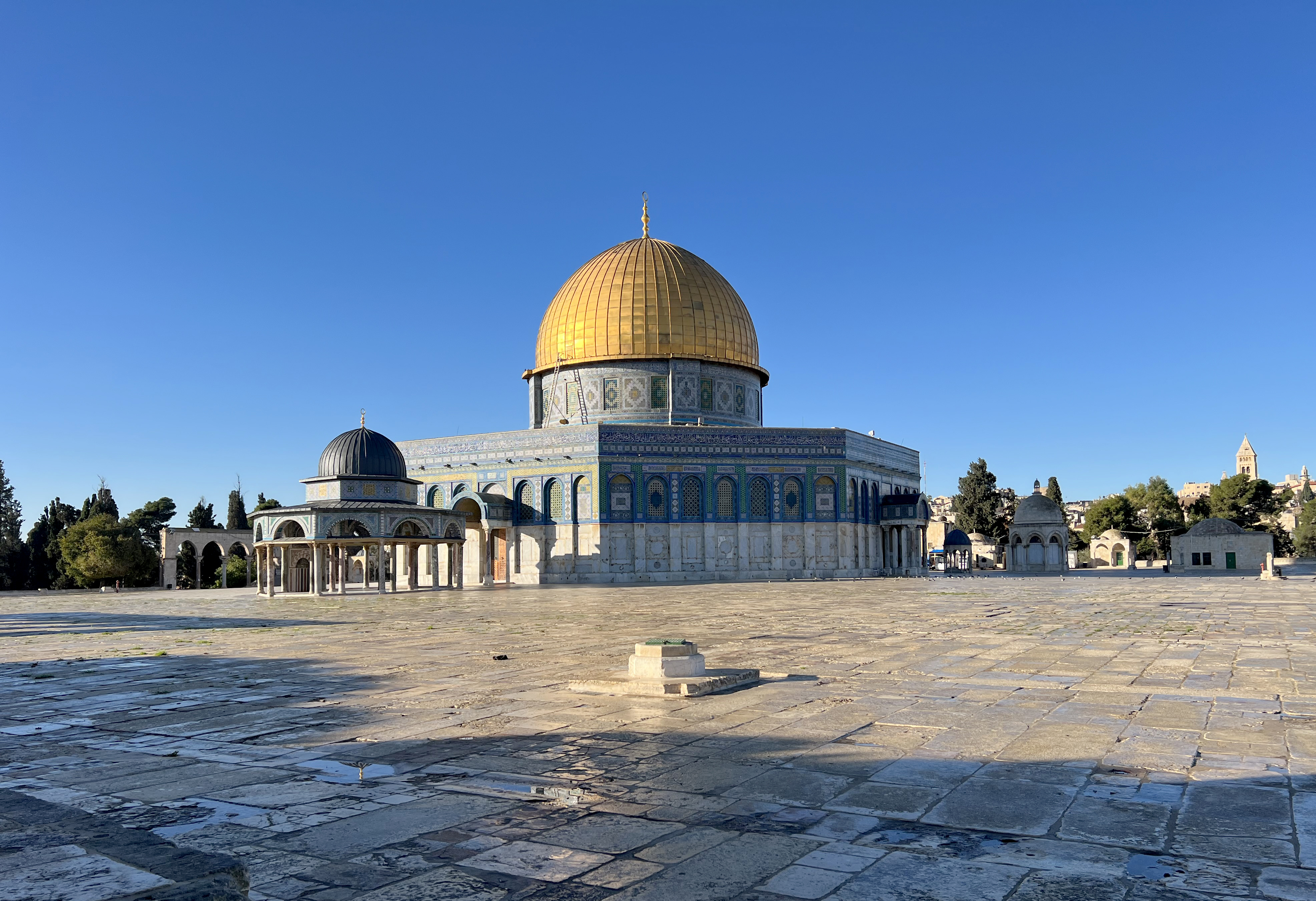Al-Aqsa Mosque and its courtyard are seen empty