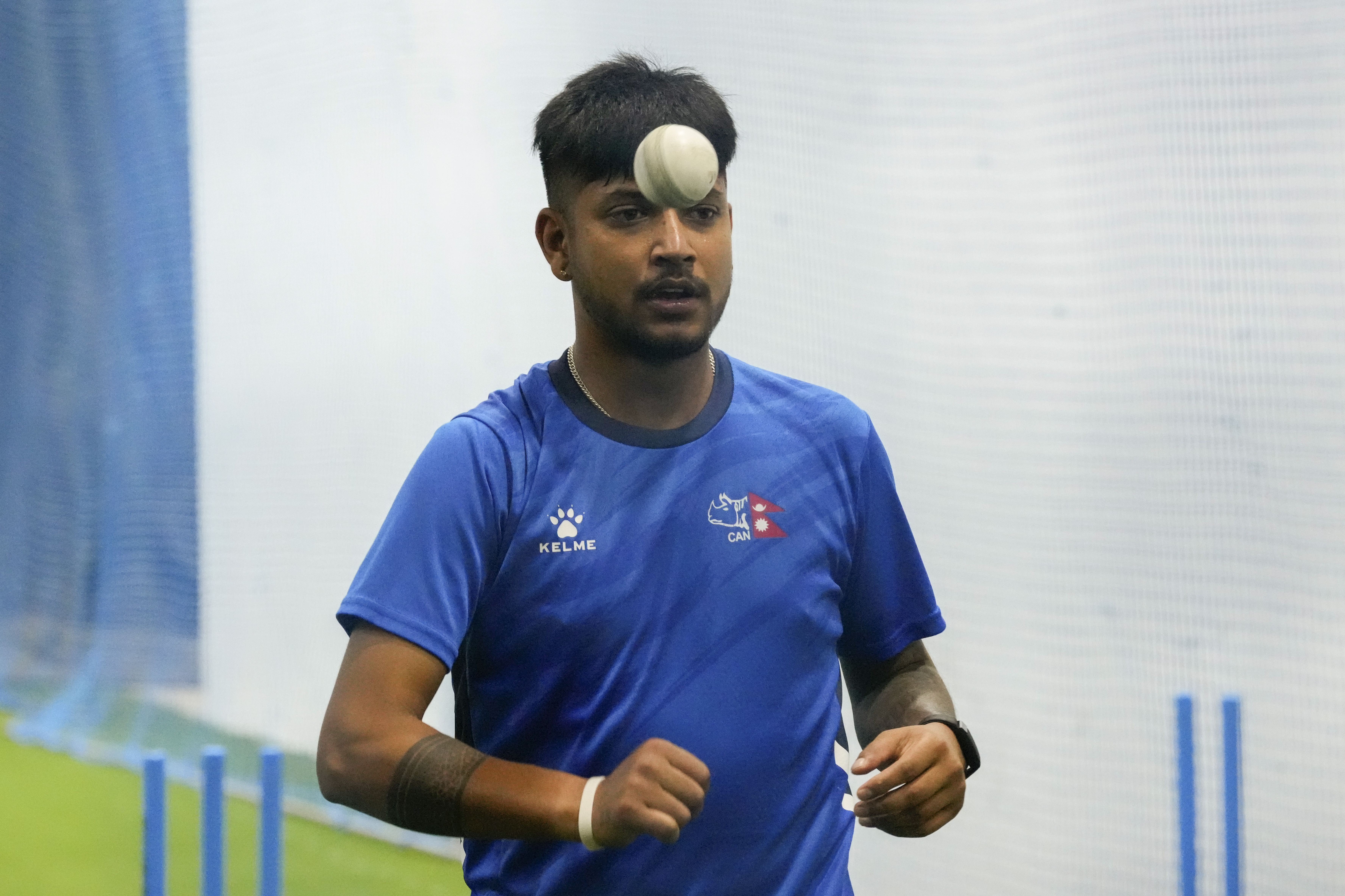 Nepal's Sandeep Lamichhane attends a practice session ahead of the Asia Cup cricket match with India in Pallekele, Sri Lanka