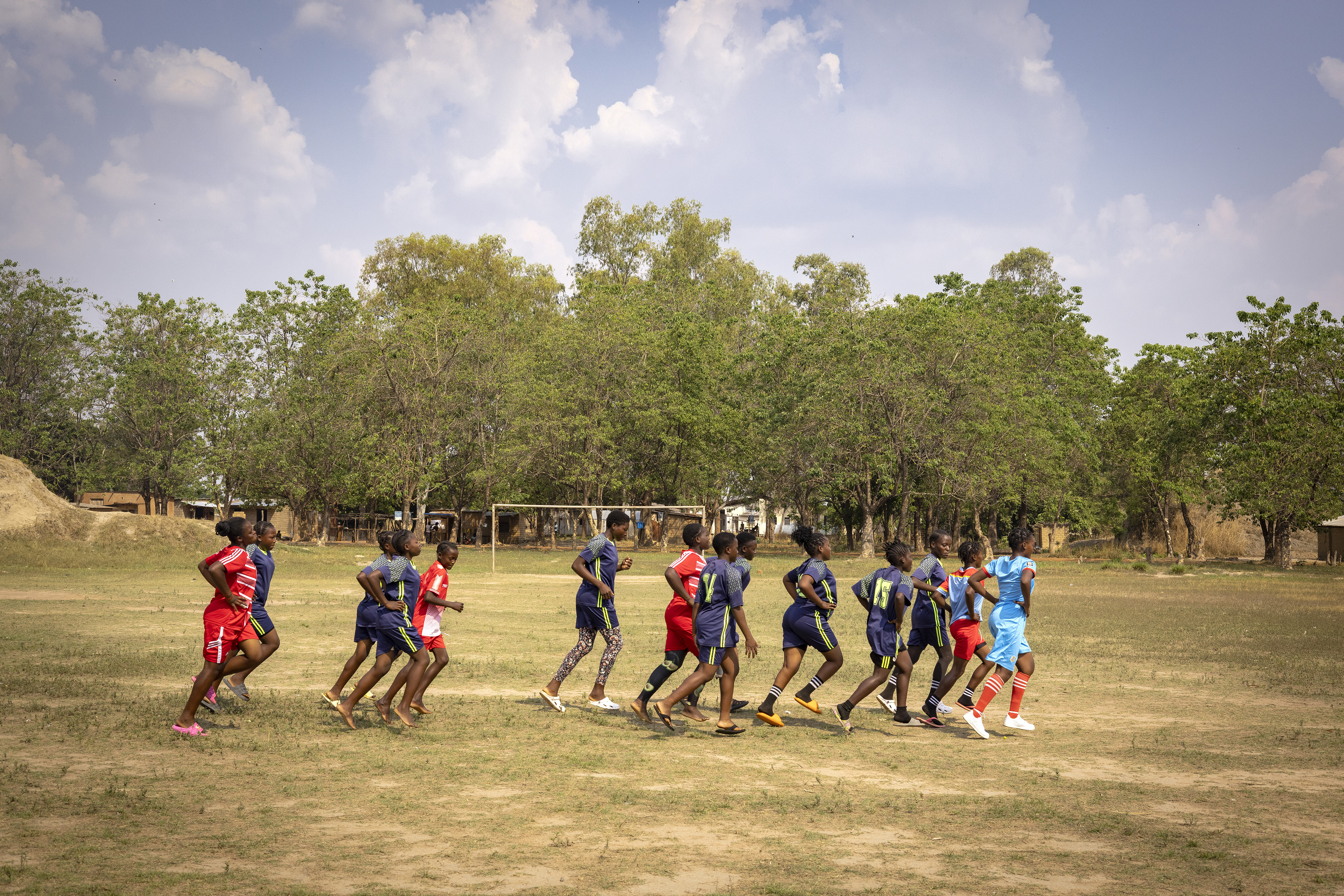 Many players on the Meheba Queens team do not have football boots and train in flip-flops or bare feet