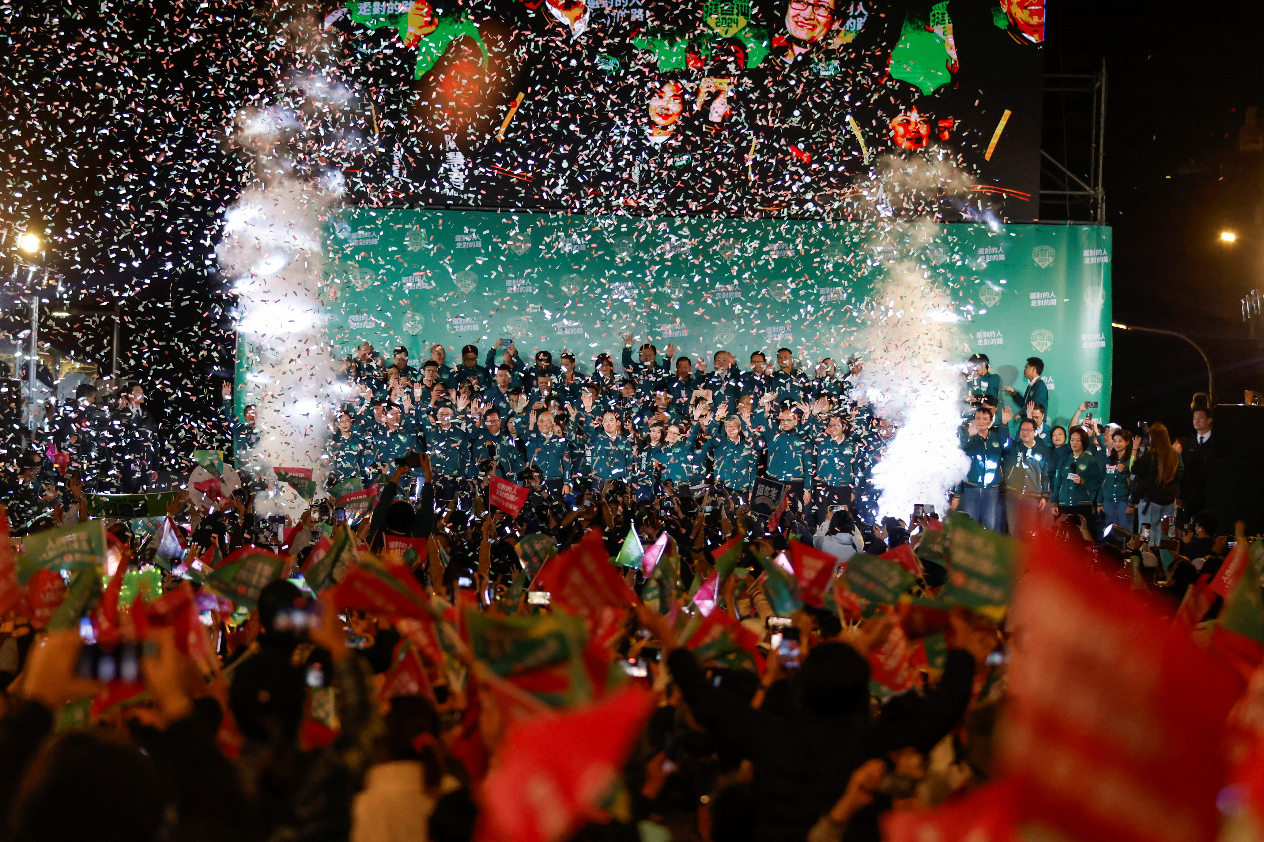 Taiwan President-elect Lai Ching-te and his running mate Hsiao Bi-khim attend a rally