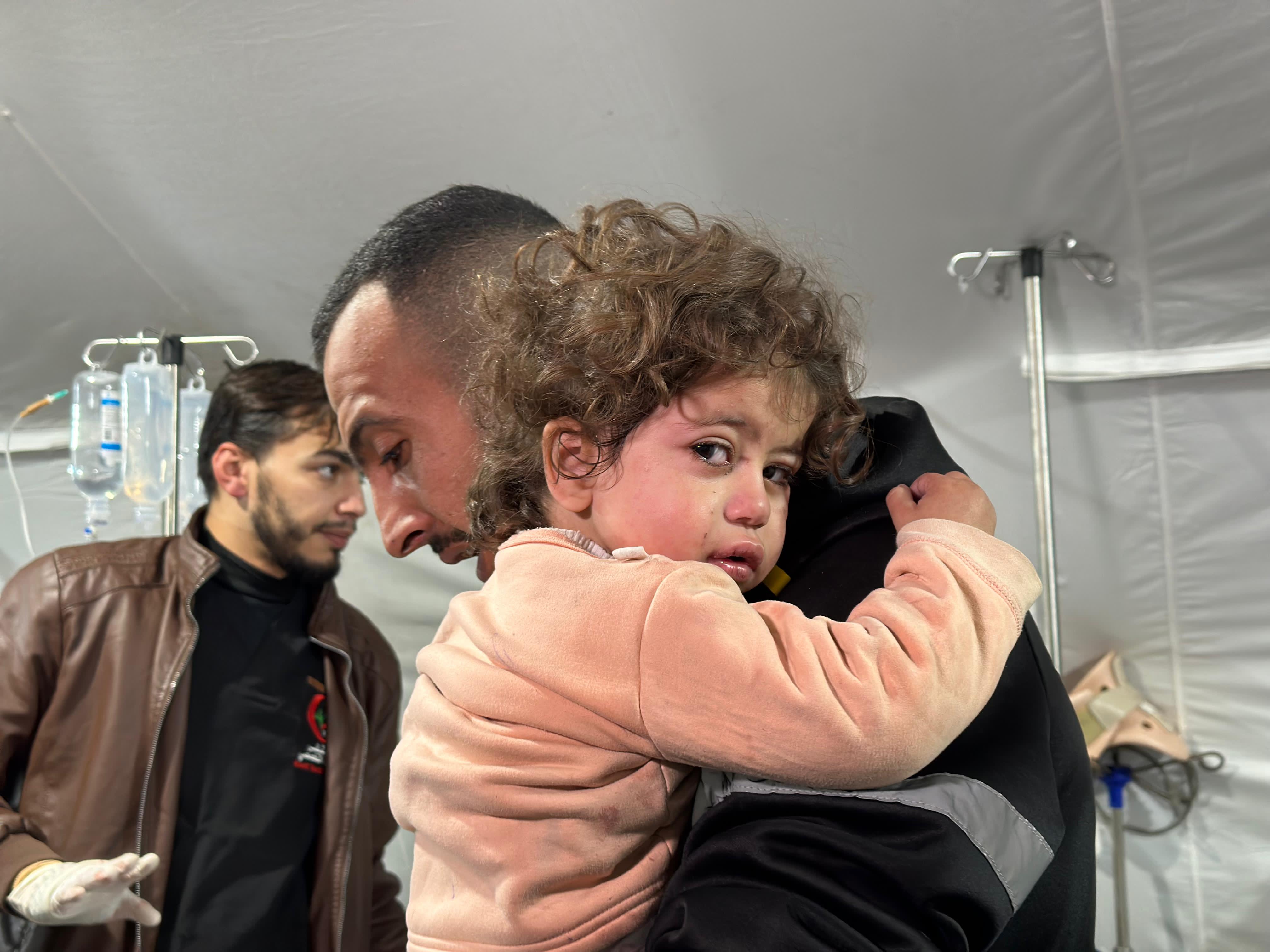 Injured children often have to deal with the loss of their families as well as the pain of their wounds. Pictured here is a child at the Kuwaiti Hospital after an Israeli attack on al-Ghoul family home in Tal as-Sultan, Rafah on January 25, 2024