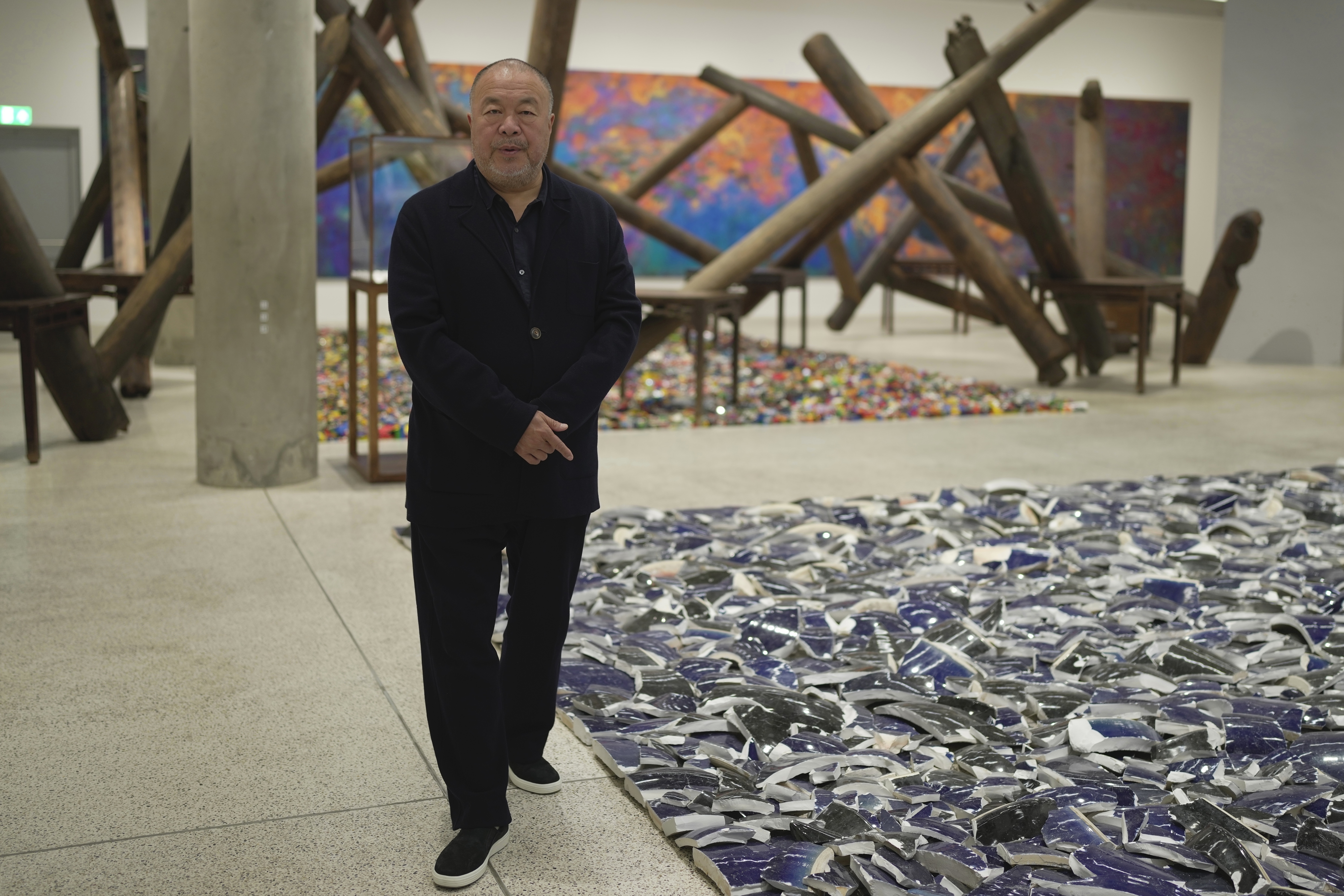 Dissident Chinese artist and activist Ai Weiwei at his exhibition, ‘Making Sense’, at the Design Museum, in London, April 4, 2023