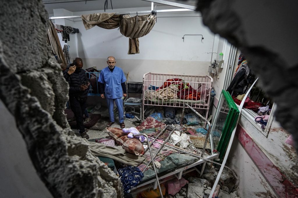 A view of damage after Israeli army hit the pediatric department of Nasser Hospital in Gaza's Khan Younis city on December 17, 2023.