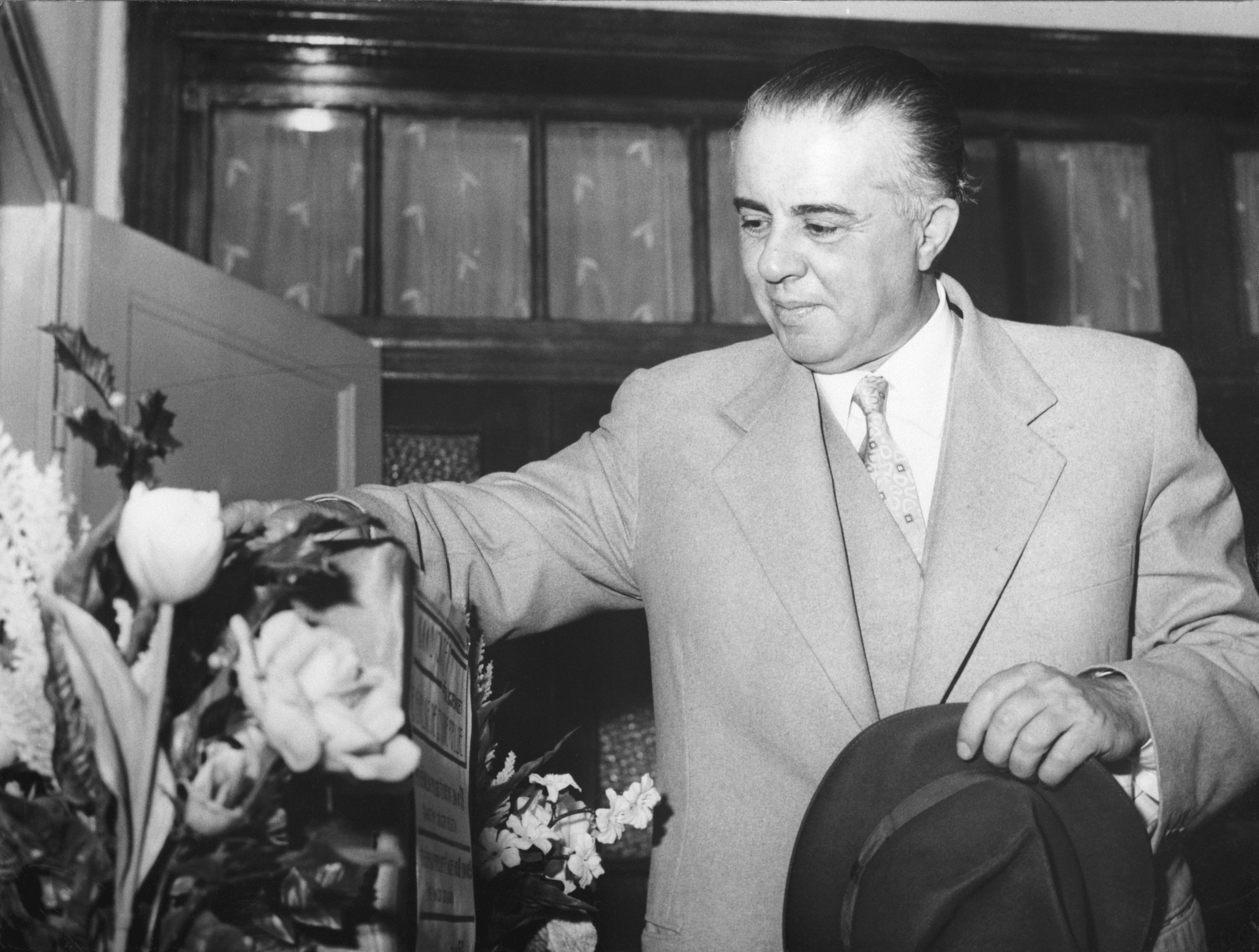 Original photo caption from July 21, 1967 – Tirana, Albania: Flowers surround the ballot box as Albania’s Premier Enver Hoxha votes in recent National Elections. He won