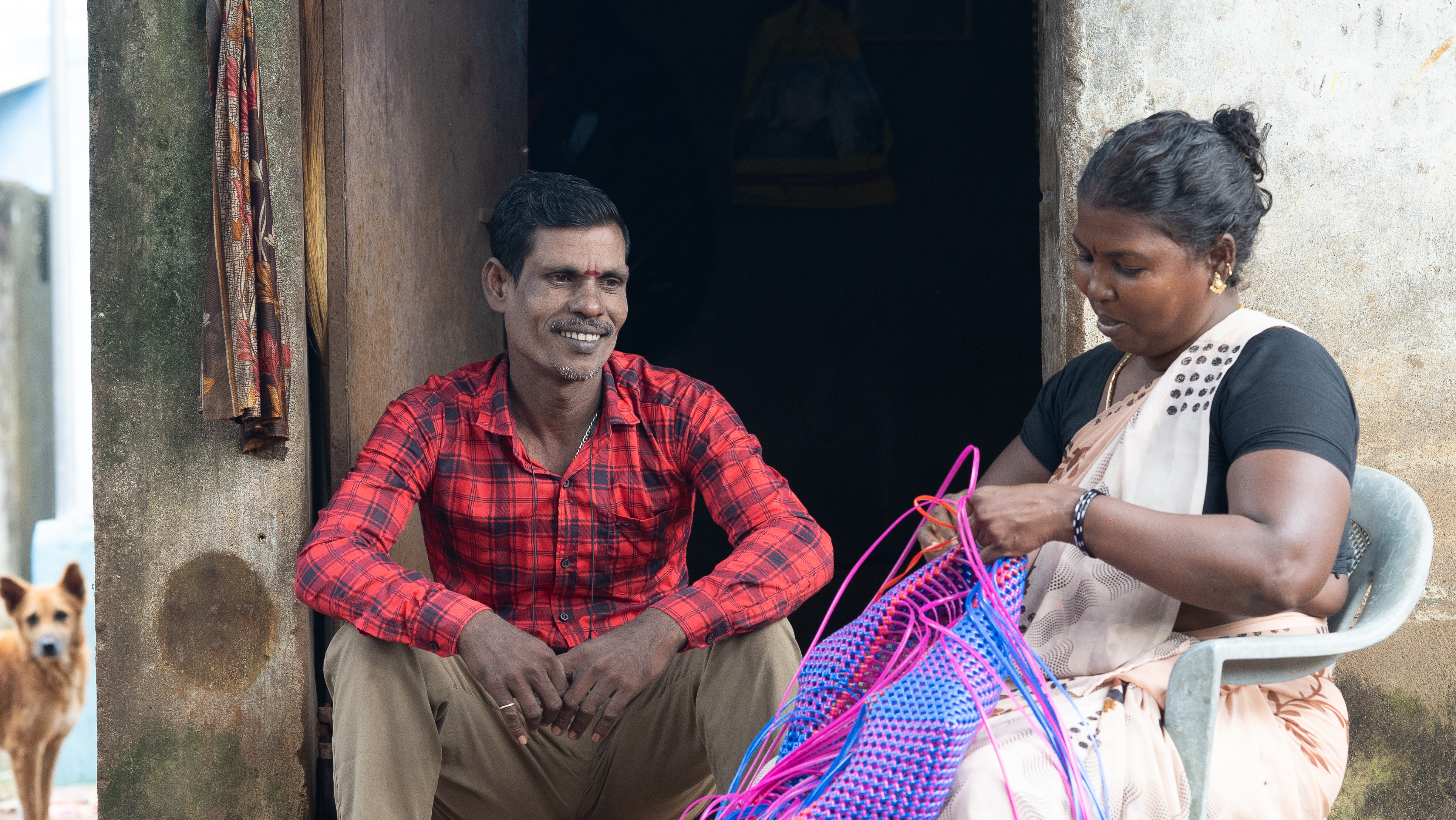 Alamelu weaves baskets to earn extra income