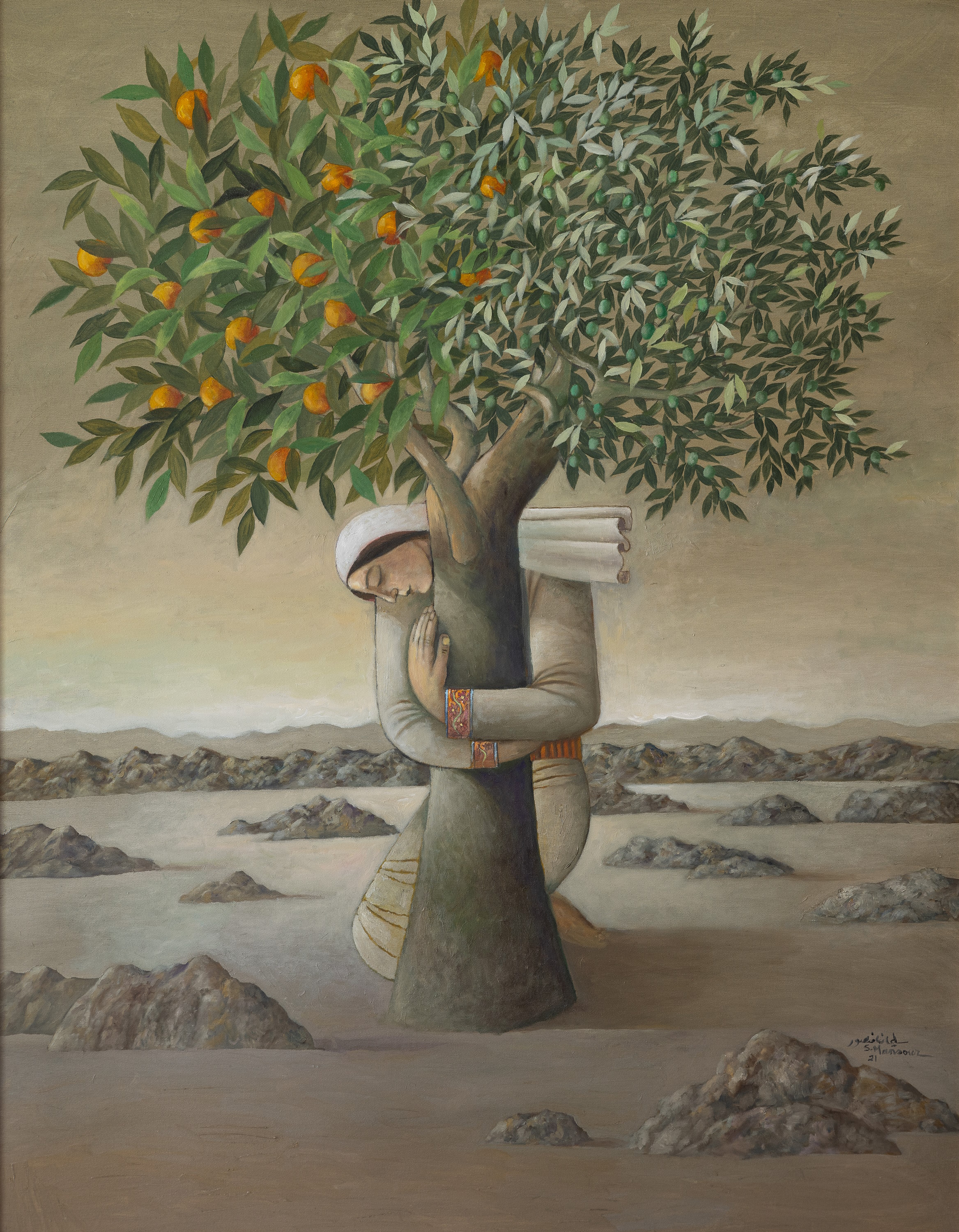 From the River to the Sea is a 2021 painting by Sliman Mansour [Courtesy of Sliman Mansour]