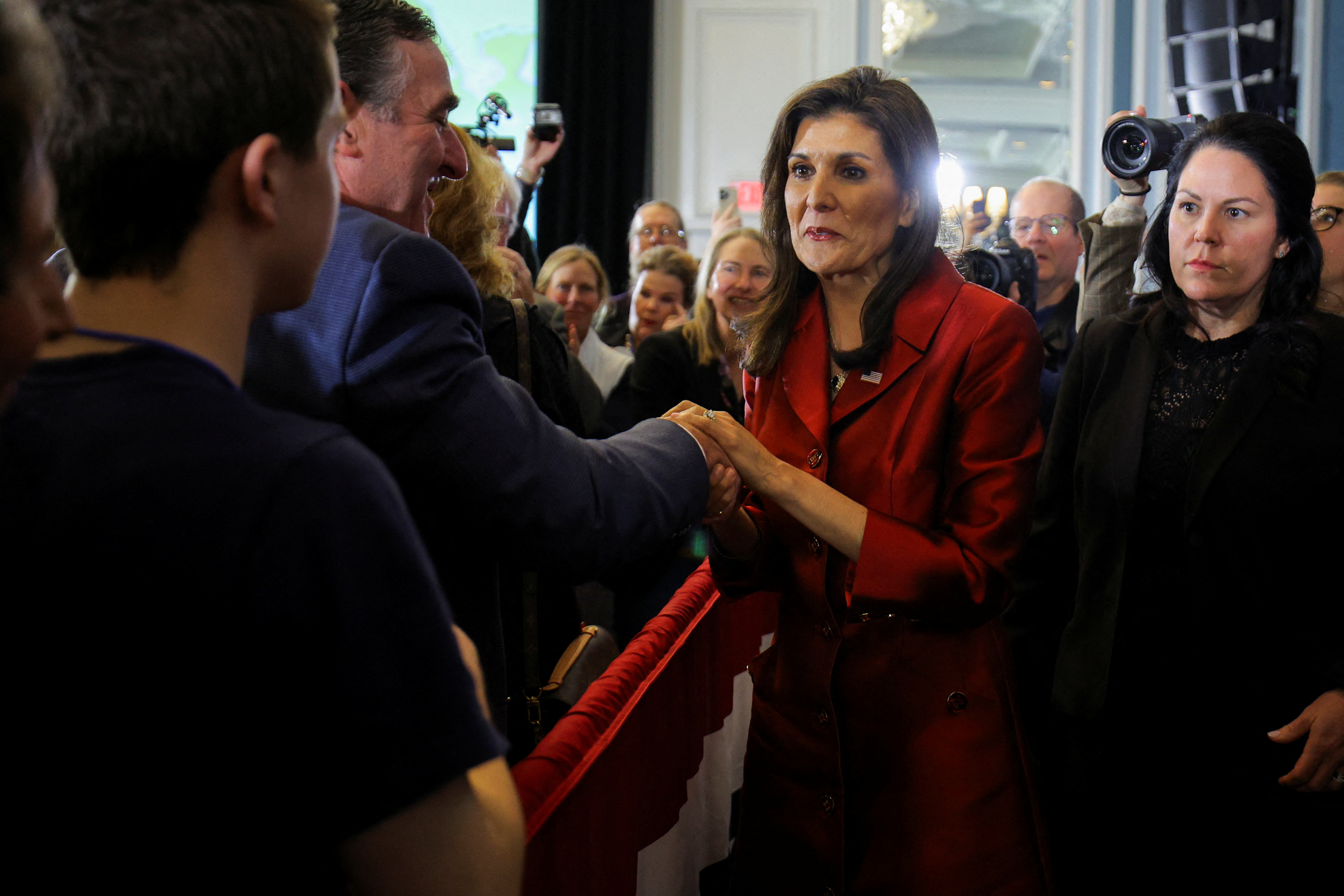 Haley meets supporters at her watch party during the primary in Charleston, South Carolina