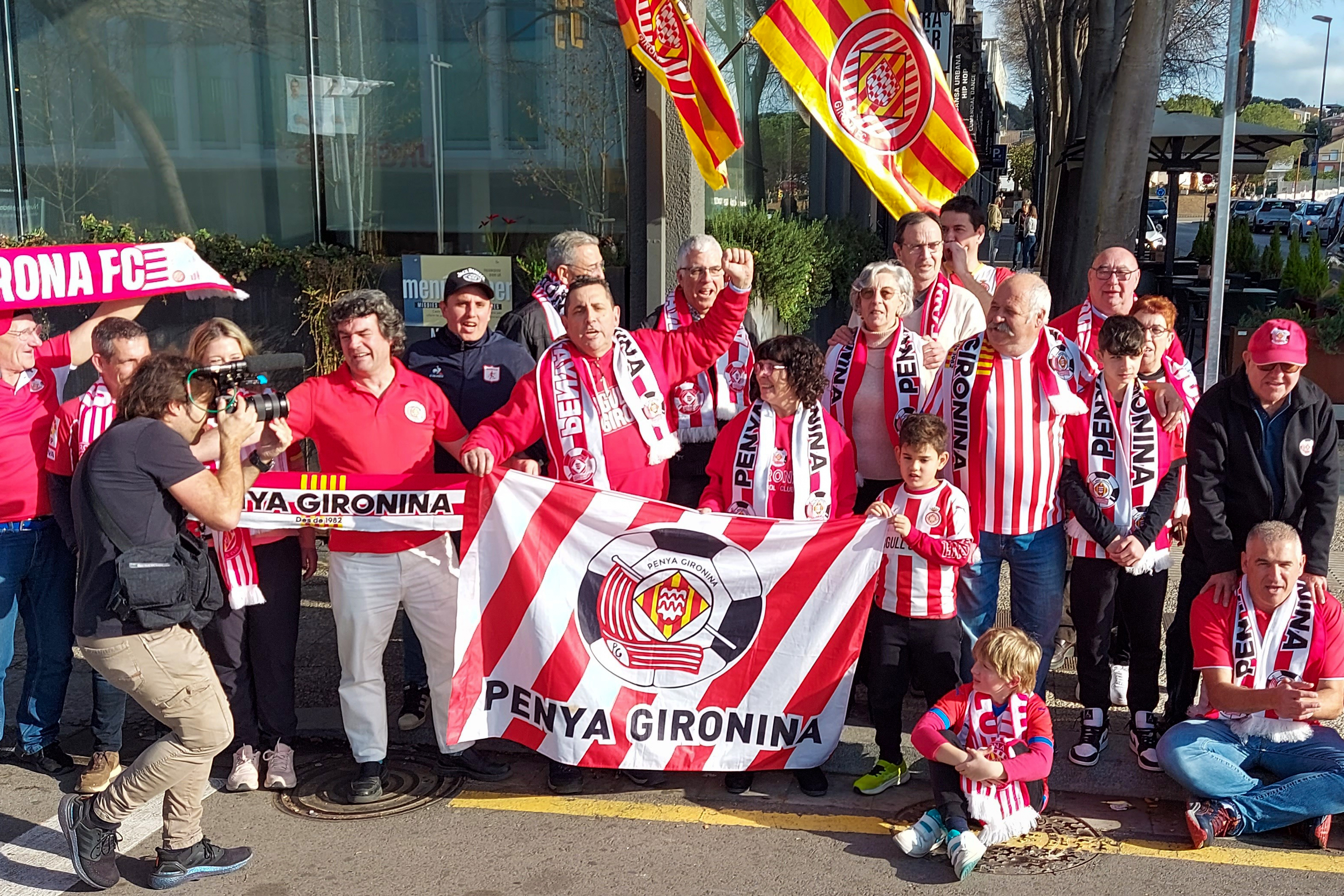 Girona fans celebrate as their team beat Celta Vigo 1-0 on January 1, 2024 to go top of La Liga [Graham Keeley/Al Jazeera]