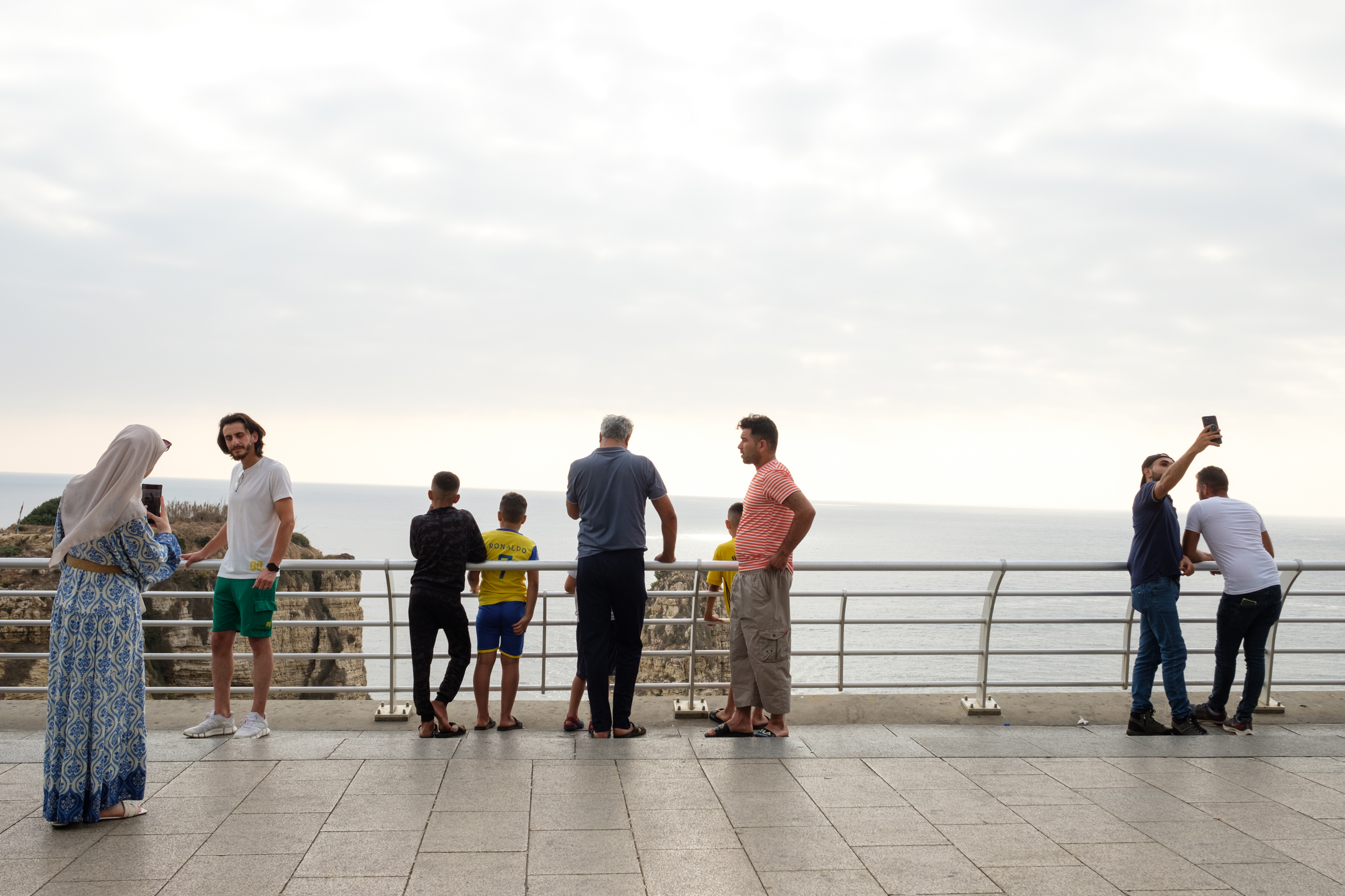 Local and international visitors come to check out the view and take photos at Pigeon Rock in Raouche, Beirut