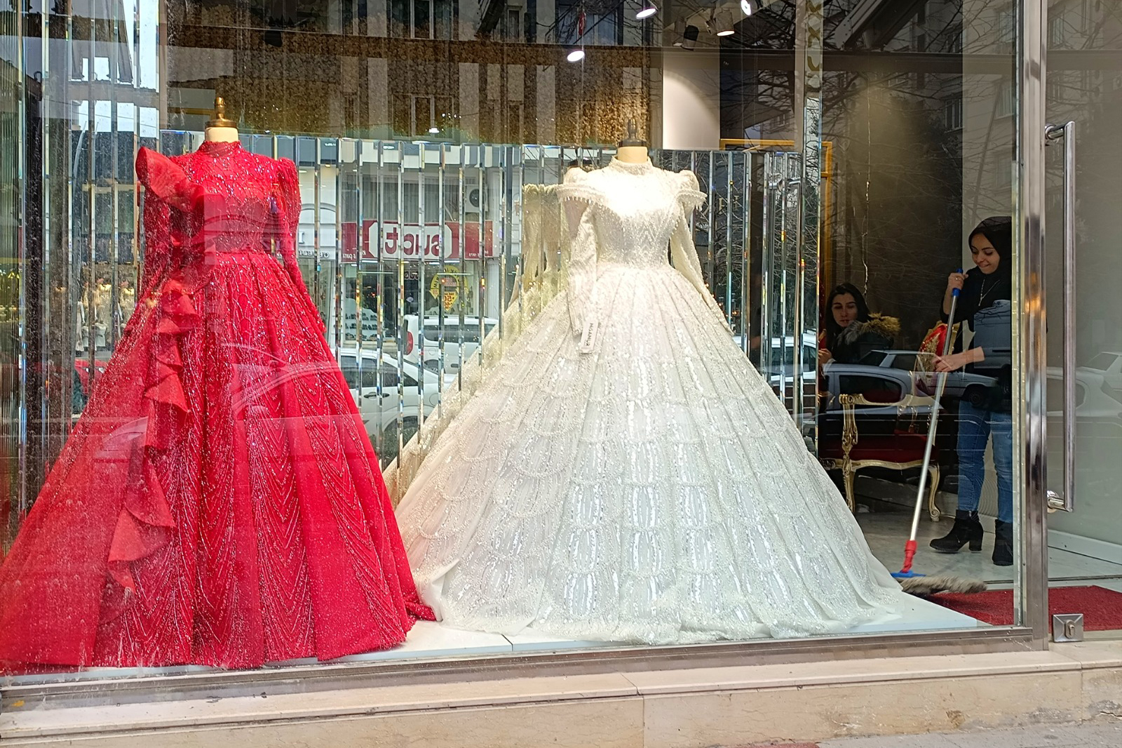 Shop windows on Gazi Muhtar Pasa Boulevard are filled with dreamy confections of dresses for brides to celebrate their big day