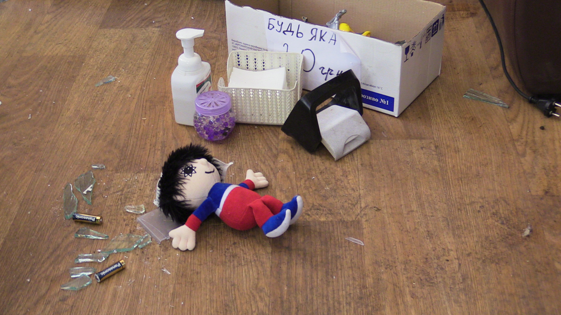 A child’s toy lies in a Kyiv cafe following Russian bombing in June 2023