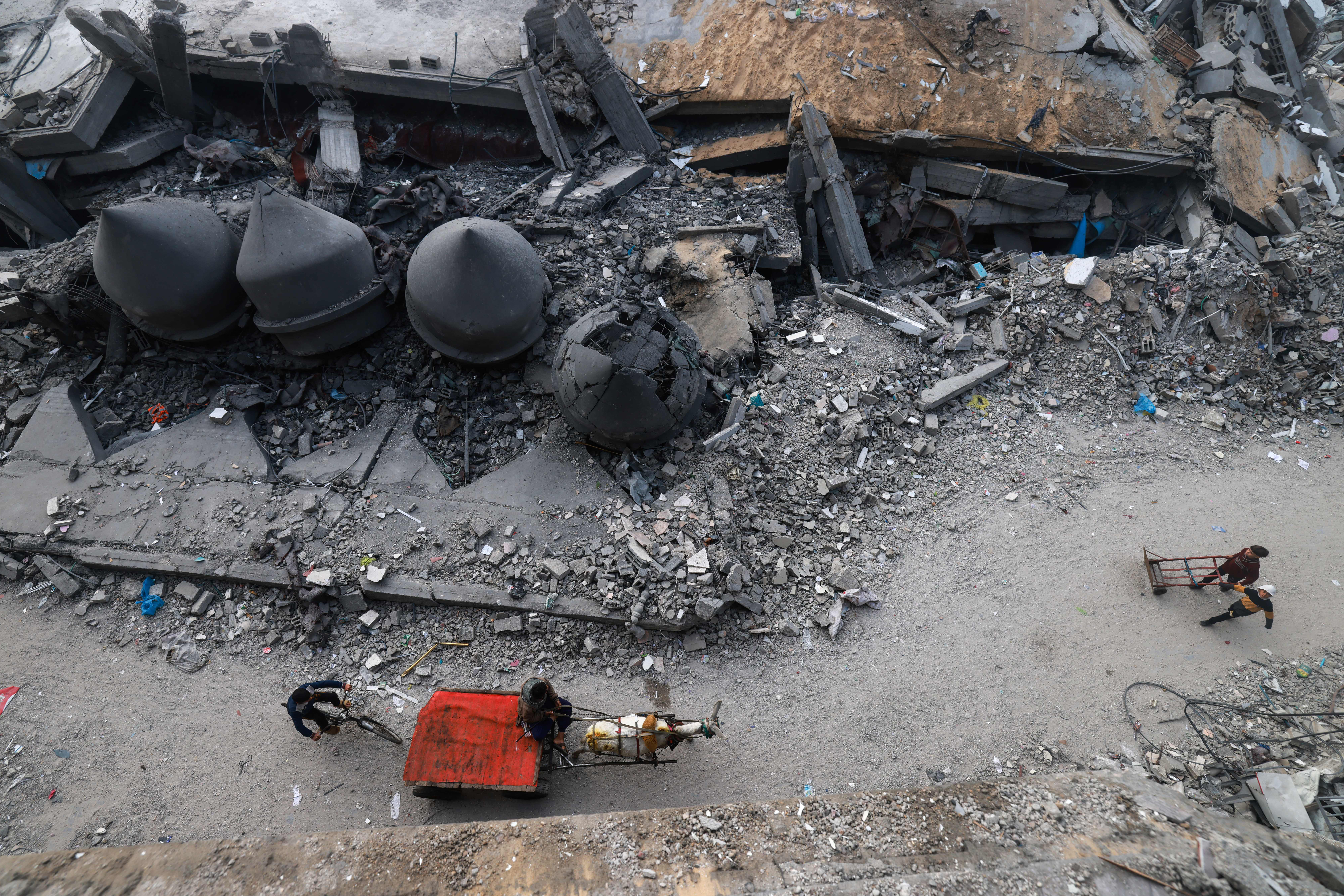 the towers of a destroyed mosque can be seen from above